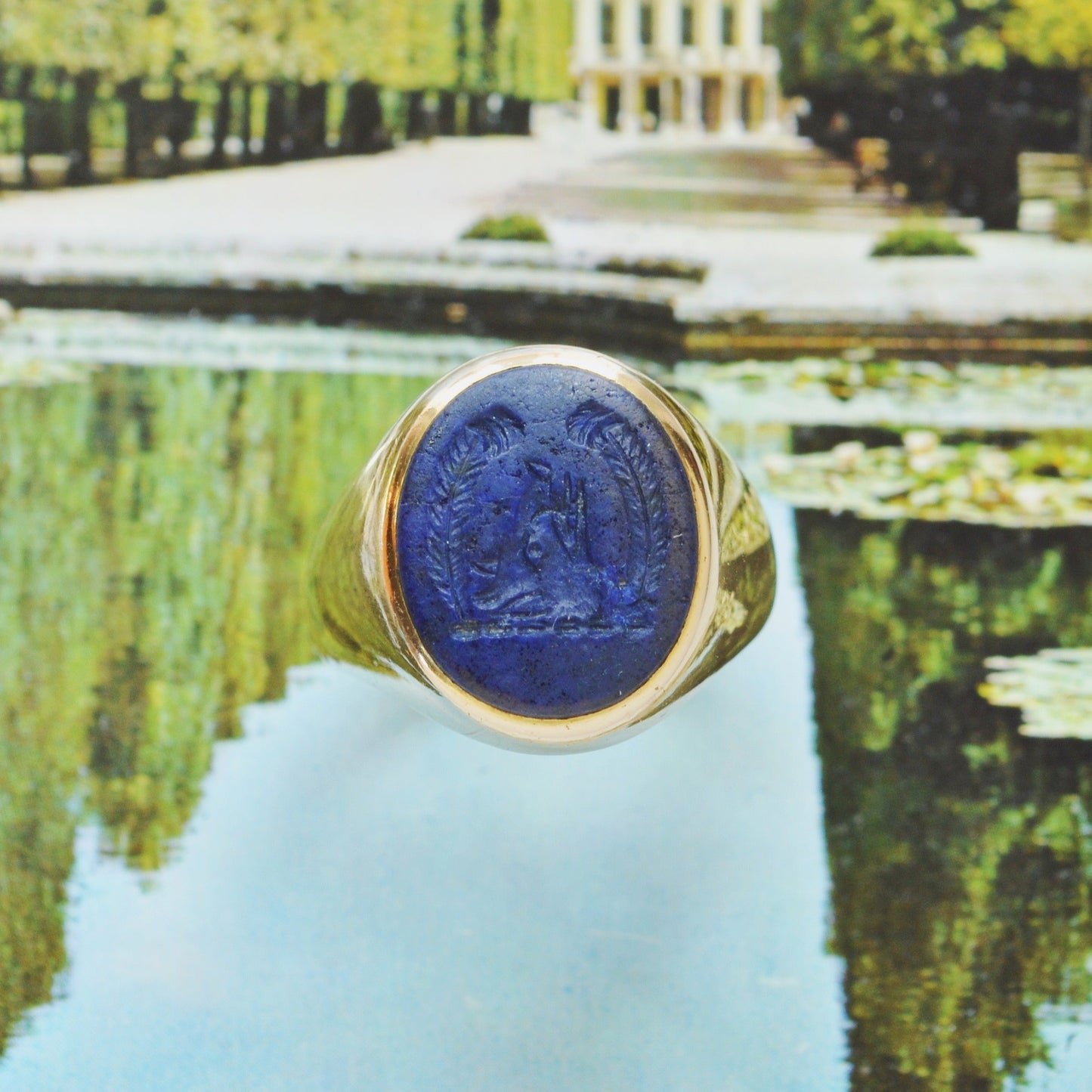 Vintage Lapis Lazuli Intaglio Signet and 14k Gold Ring