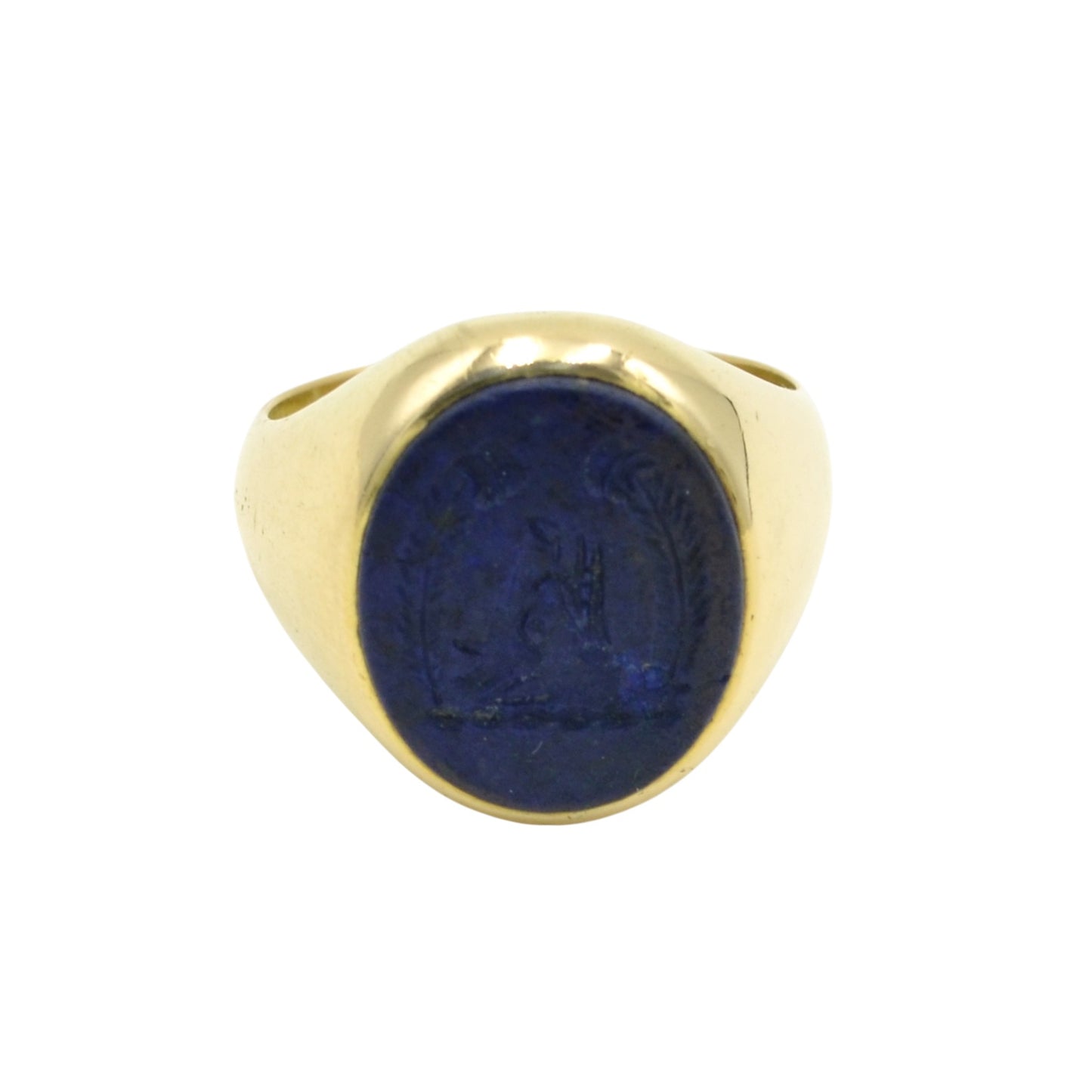 Vintage Lapis Lazuli Intaglio Signet and 14k Gold Ring