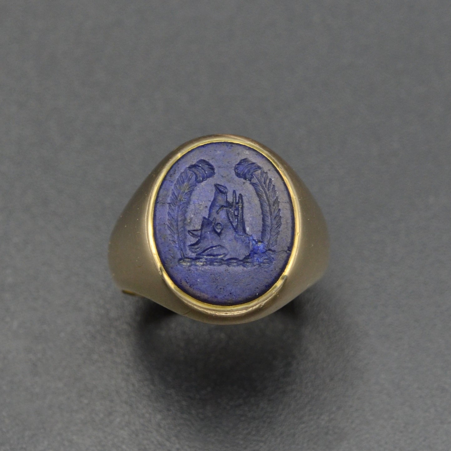 Vintage Lapis Lazuli Intaglio Signet and 14k Gold Ring