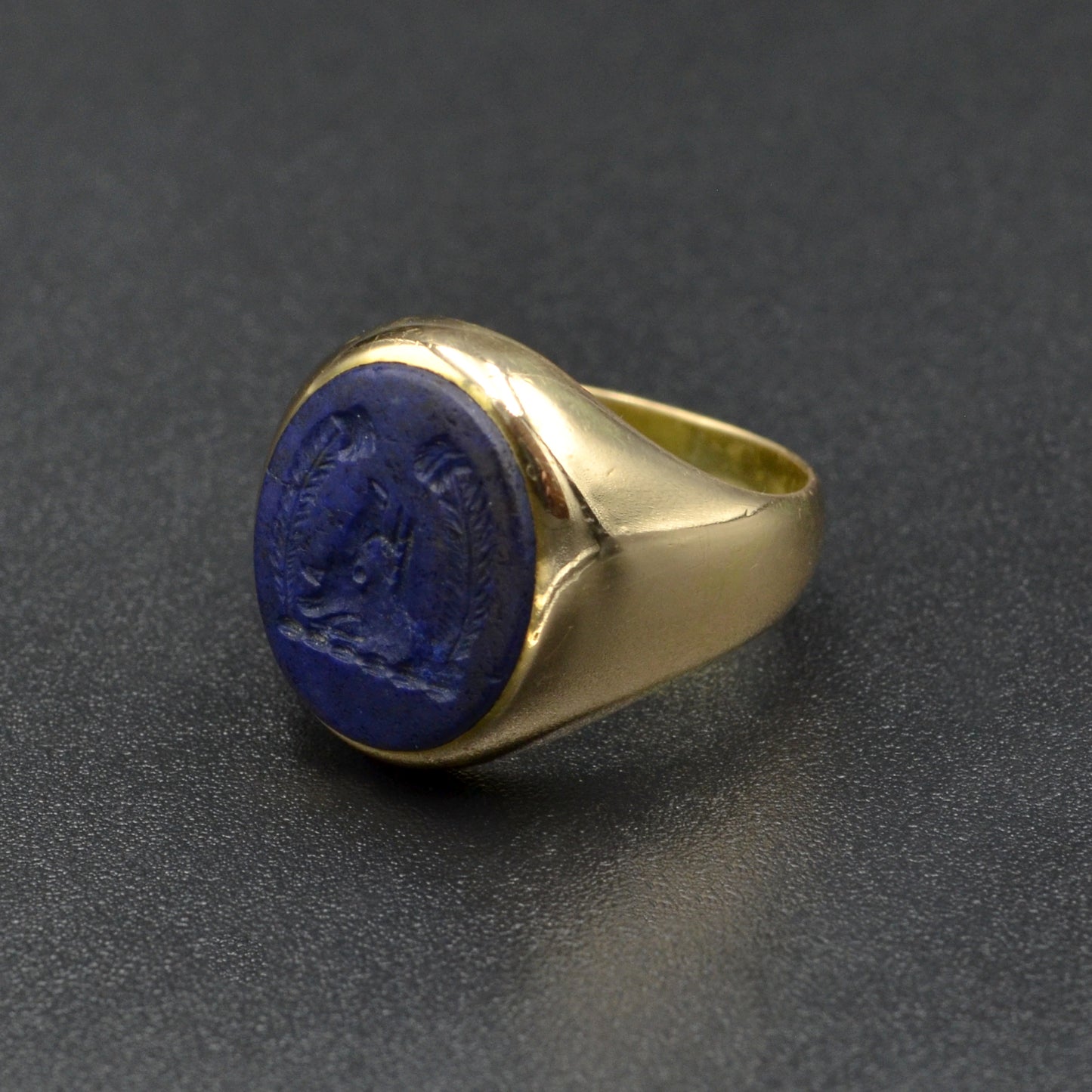 Vintage Lapis Lazuli Intaglio Signet and 14k Gold Ring