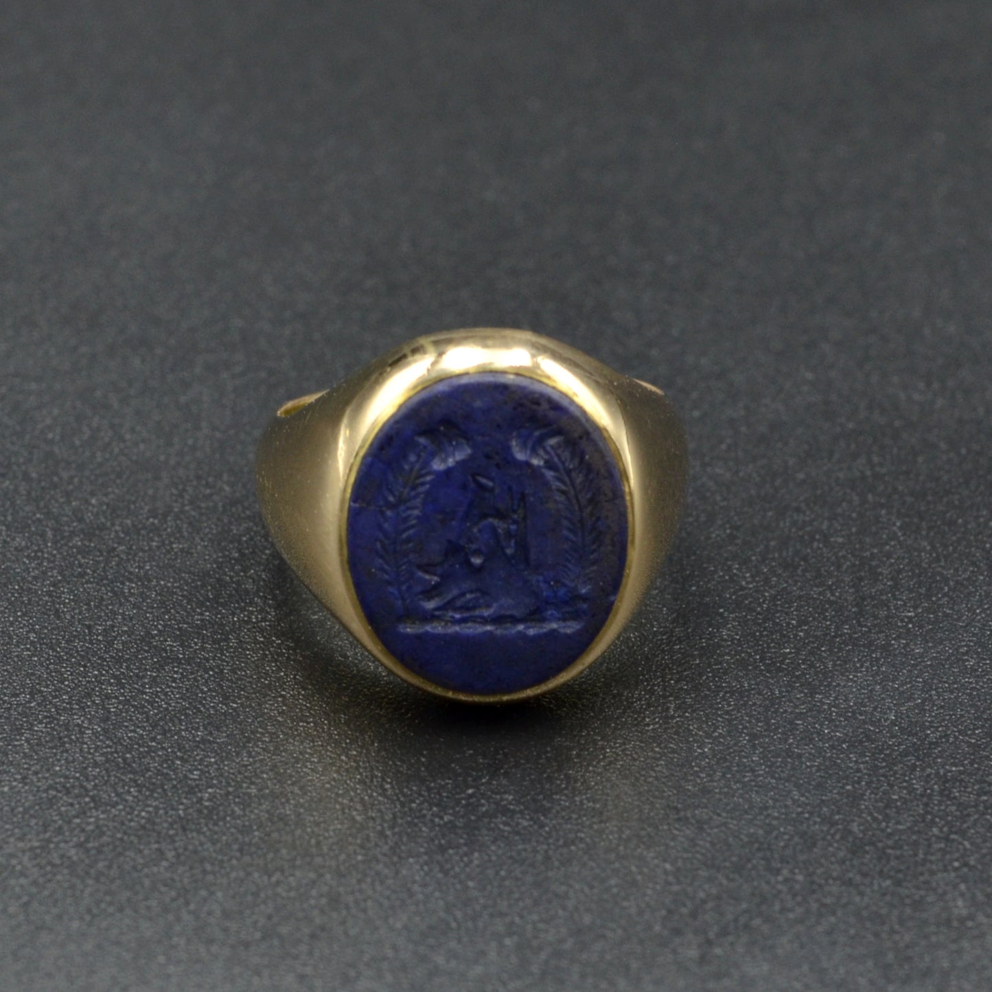 Vintage Lapis Lazuli Intaglio Signet and 14k Gold Ring