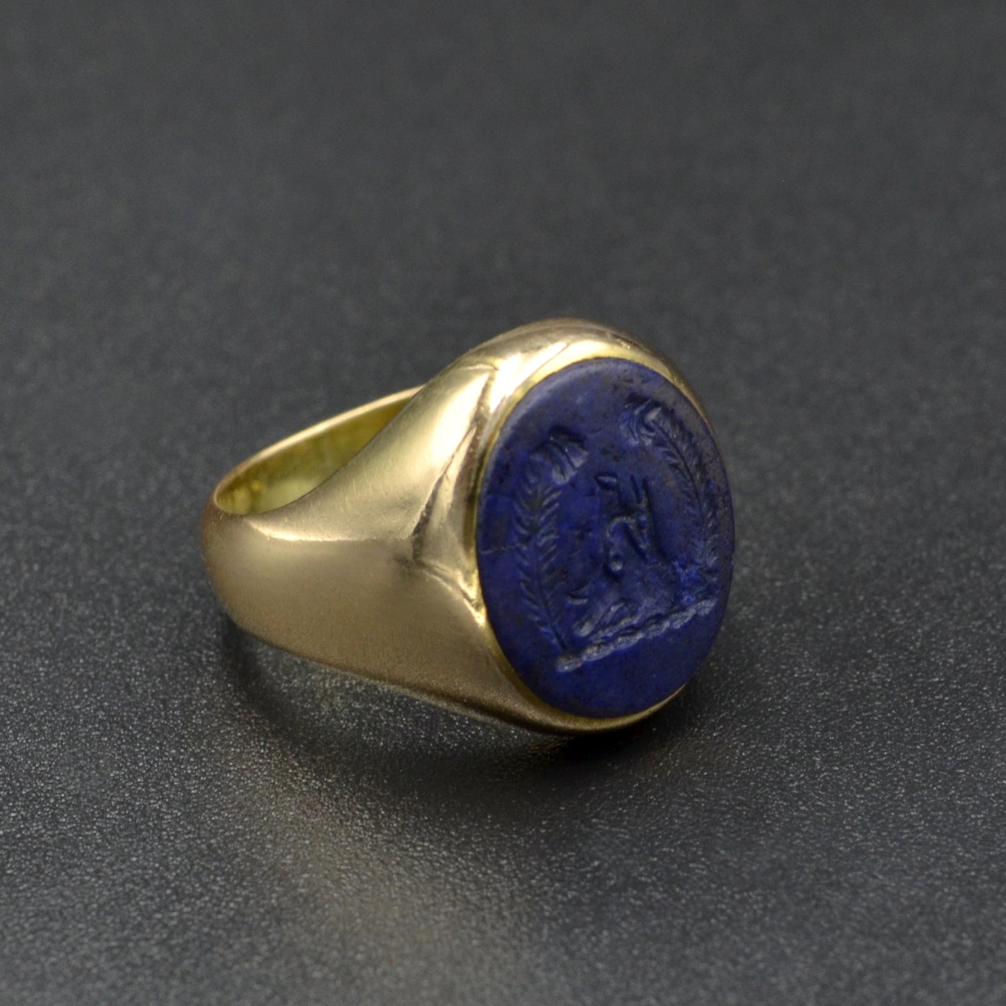 Vintage Lapis Lazuli Intaglio Signet and 14k Gold Ring