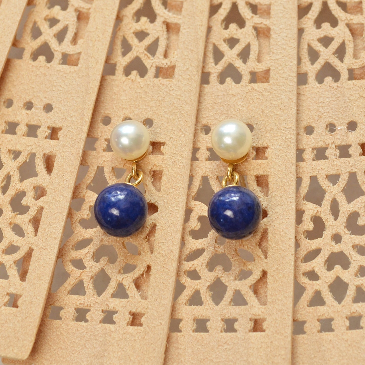 Vintage Lapis Lazuli, Cultured Pearl and 14k Gold Drop Earrings
