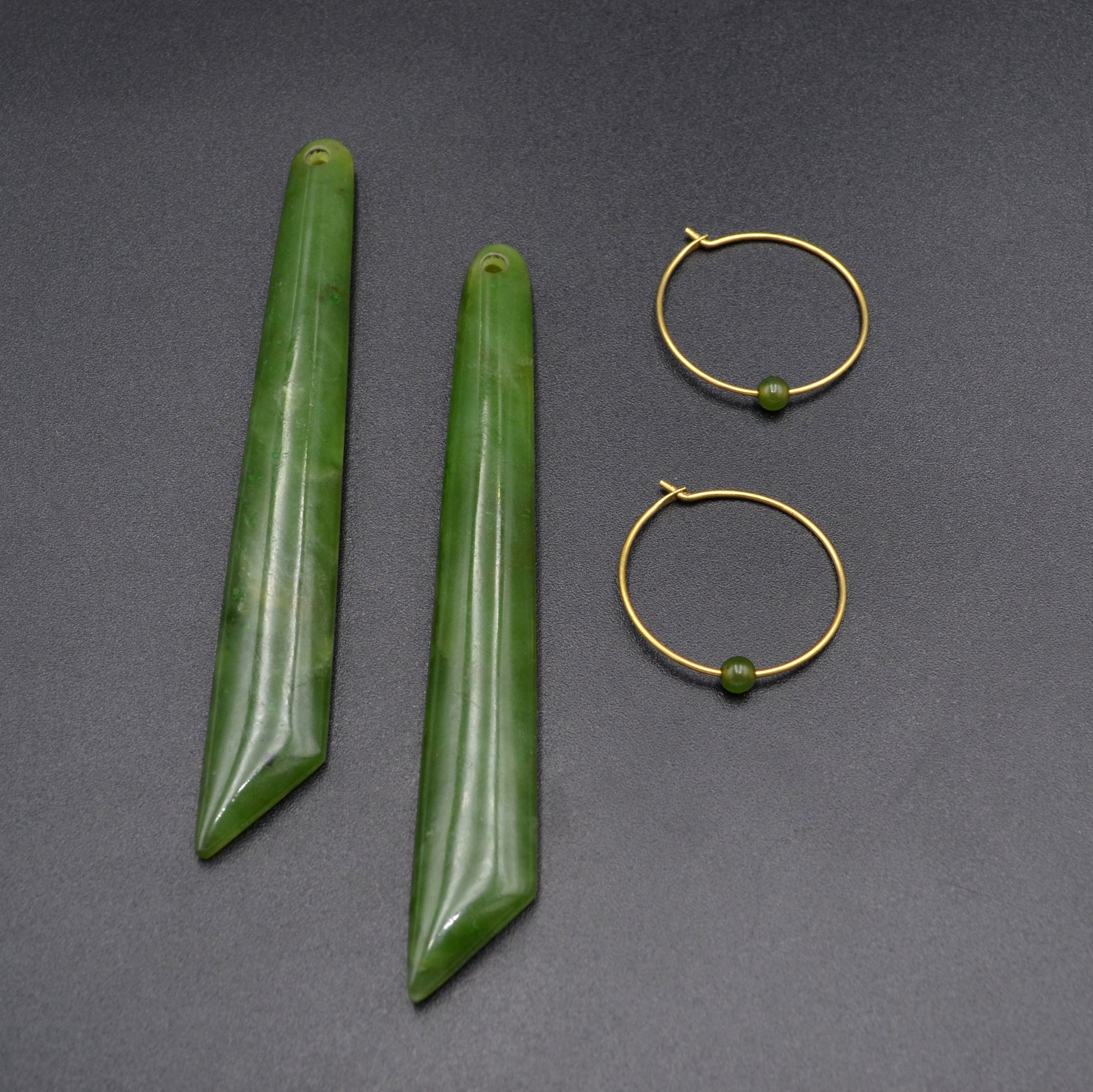 Vintage Nephrite Jade and 14k Gold Convertible Hoop Earrings