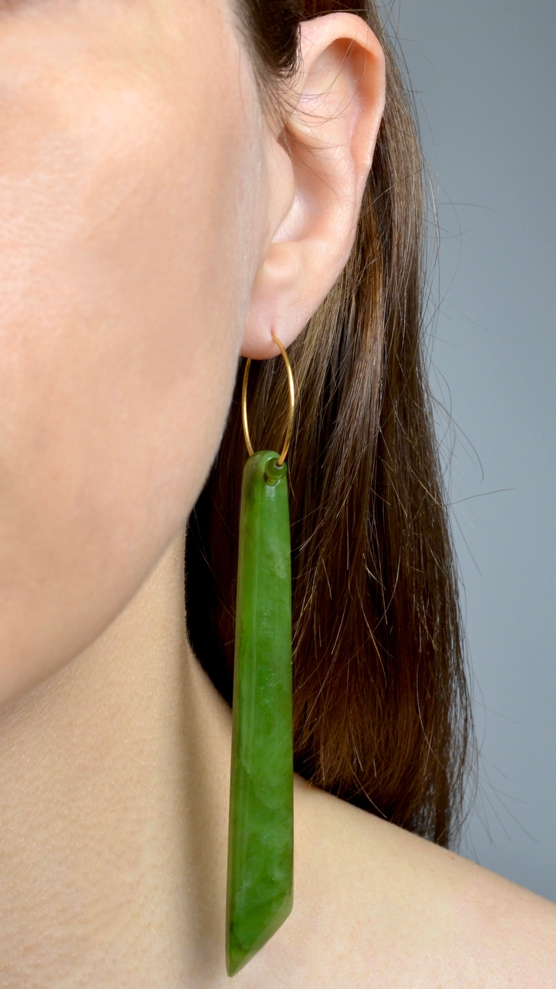 Vintage Nephrite Jade and 14k Gold Convertible Hoop Earrings