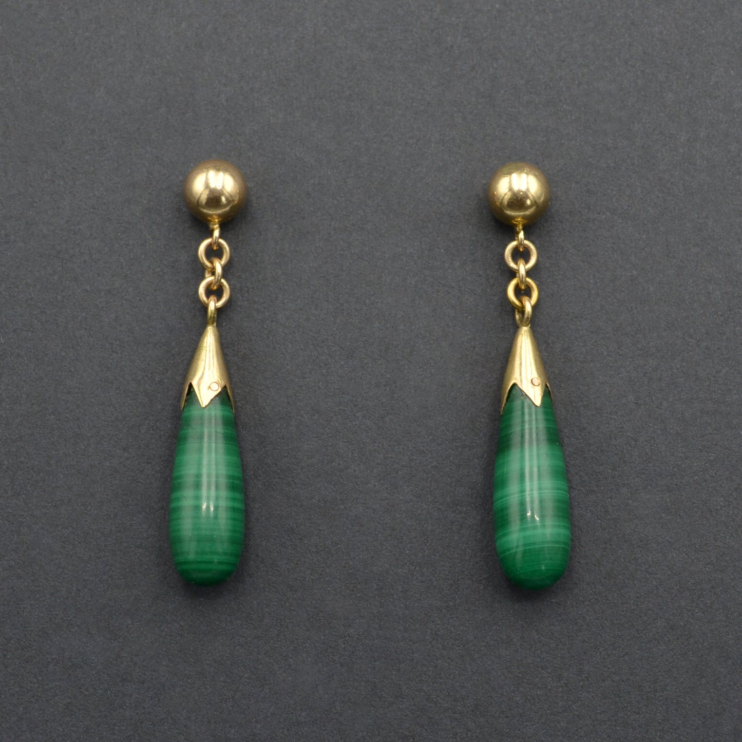 Vintage Malachite and 14k Gold Drop Earrings
