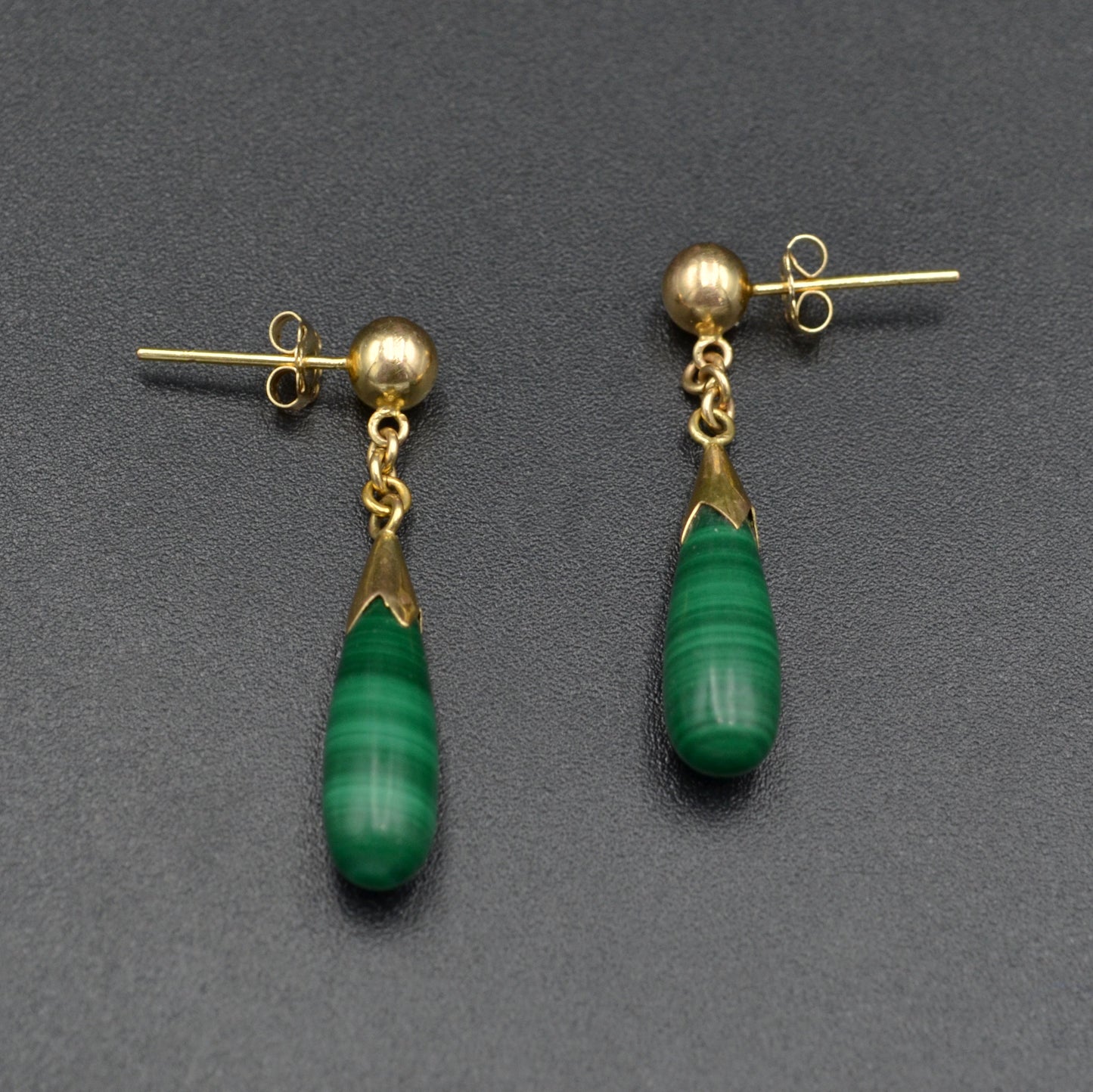 Vintage Malachite and 14k Gold Drop Earrings