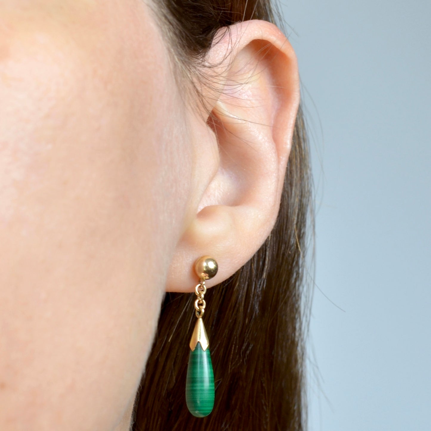 Malachite and Gold Drop Earrings