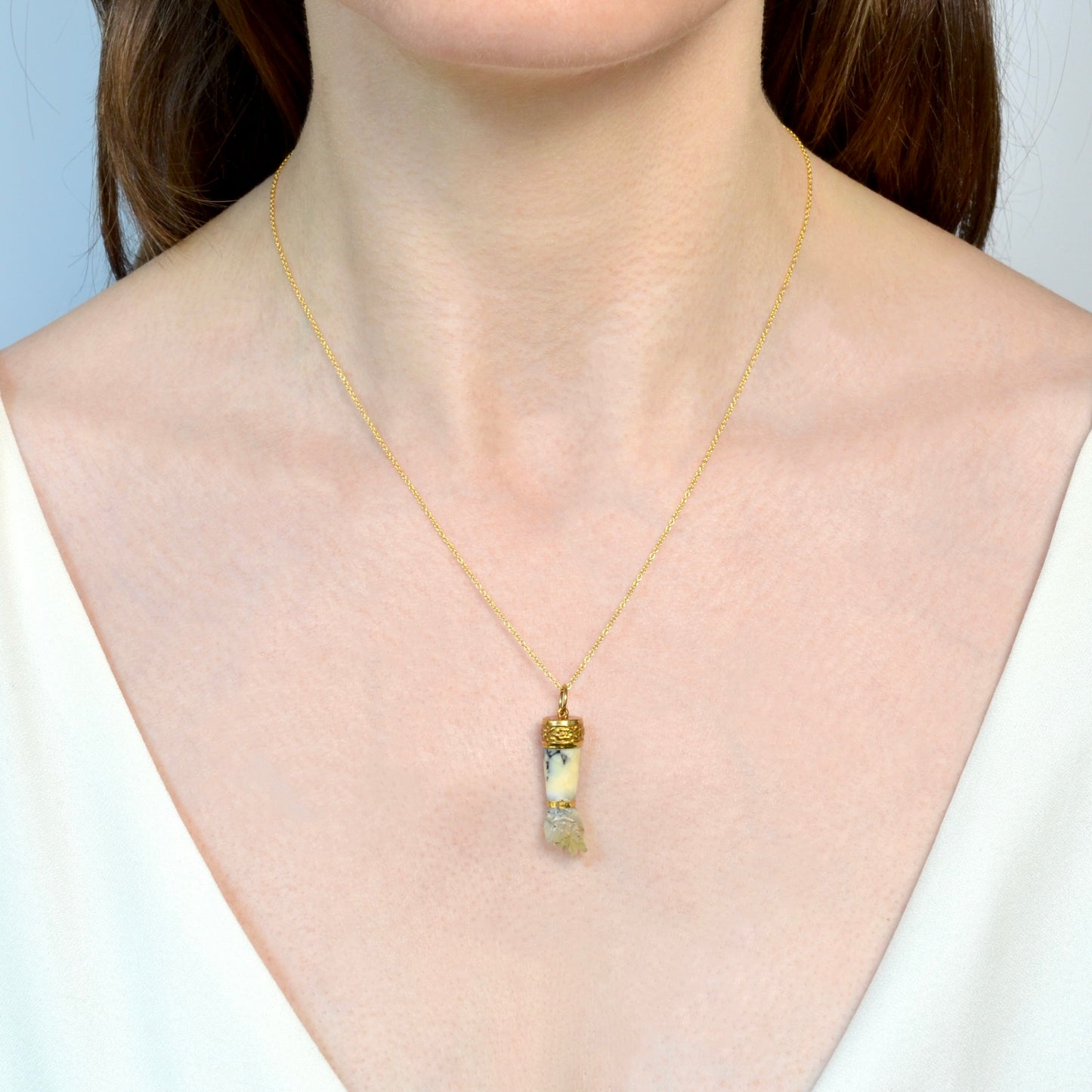 Moss Agate Mano Figa Necklace