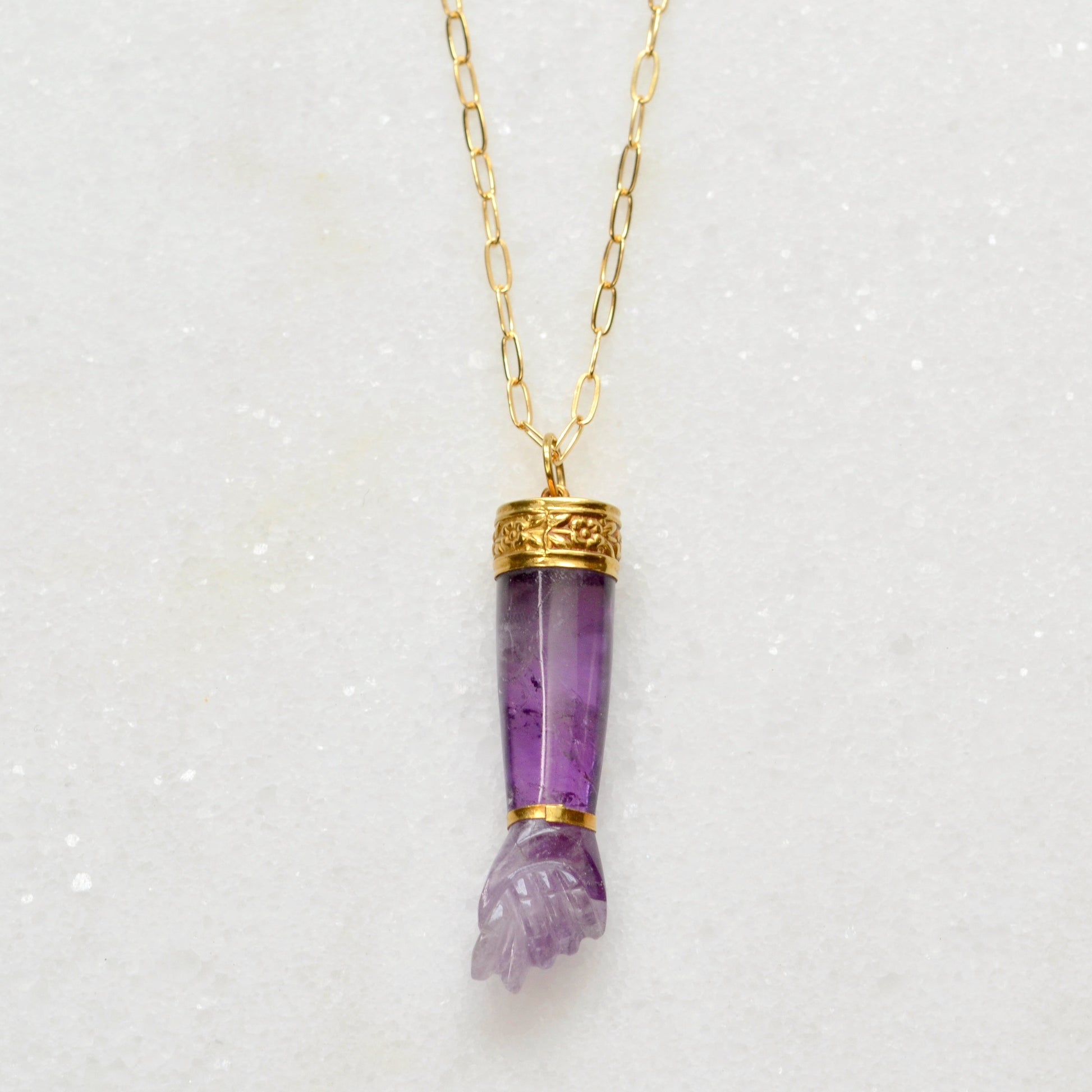 Vintage Amethyst and 18k Gold Mano Figa Necklace