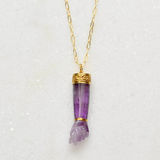 Vintage Amethyst and 18k Gold Mano Figa Necklace