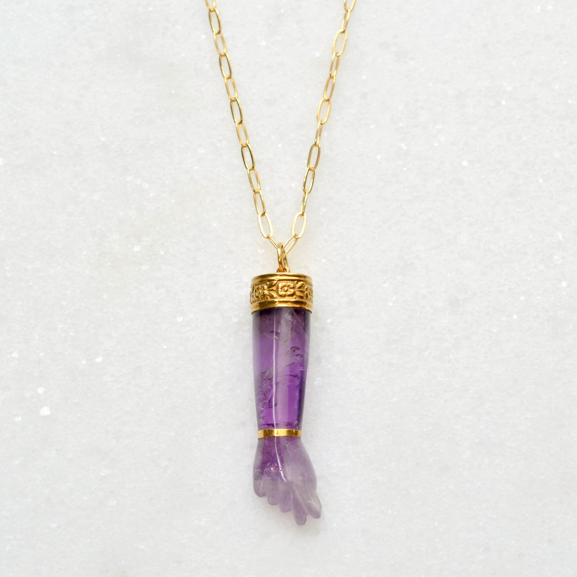 Vintage Amethyst and 18k Gold Mano Figa Necklace