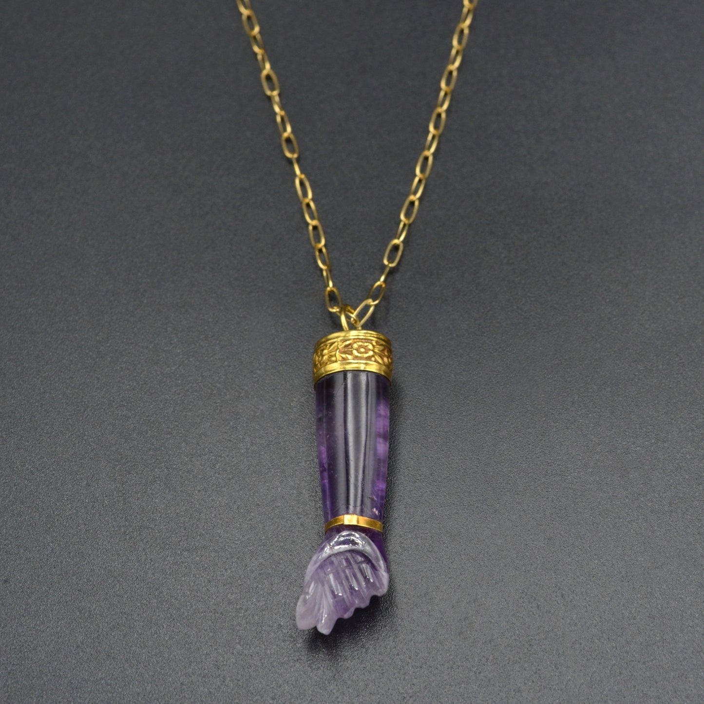 Vintage Amethyst and 18k Gold Mano Figa Necklace