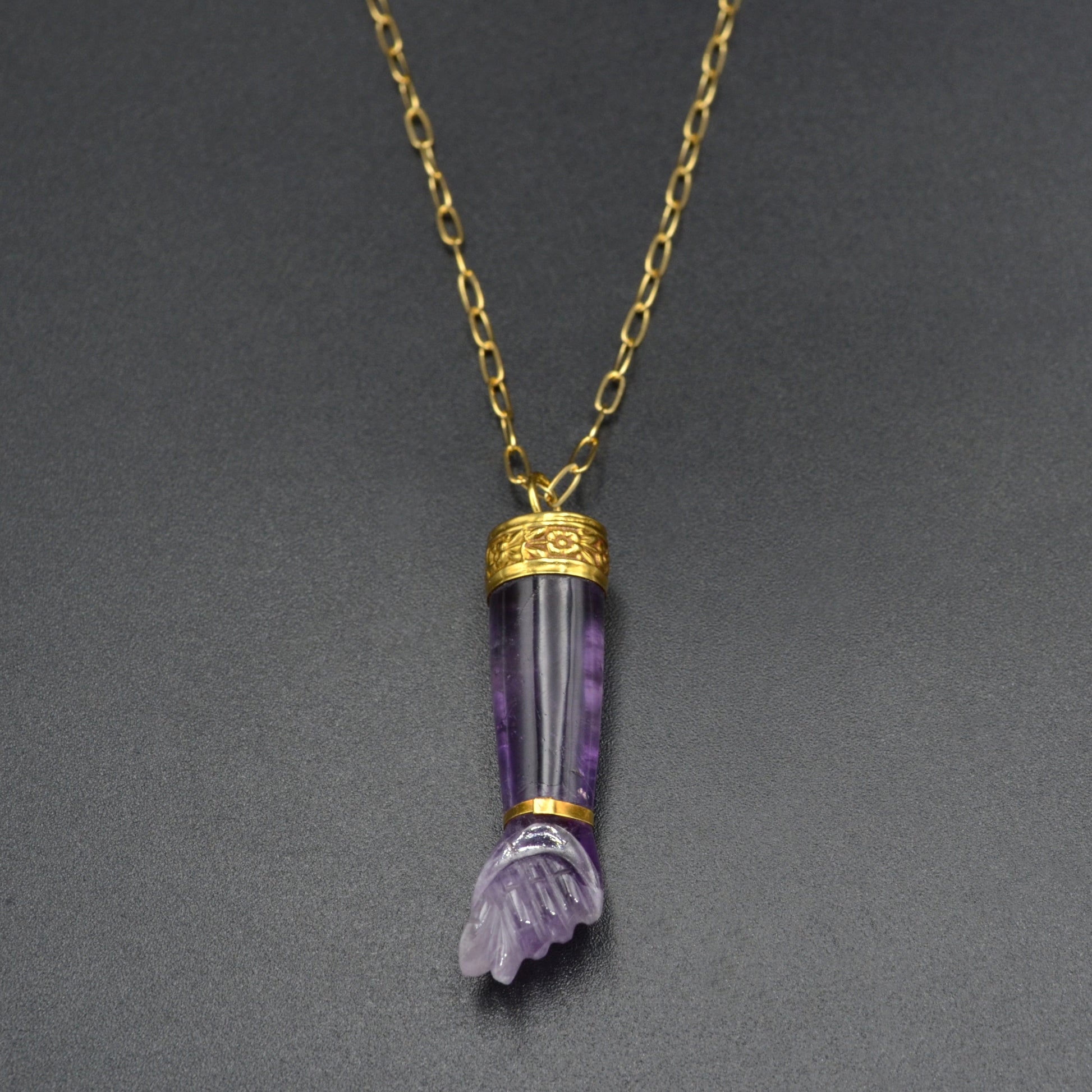 Vintage Amethyst and 18k Gold Mano Figa Necklace