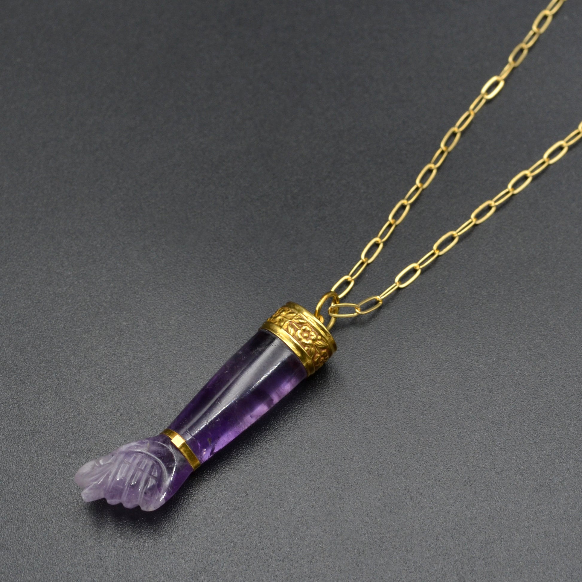 Vintage Amethyst and 18k Gold Mano Figa Necklace