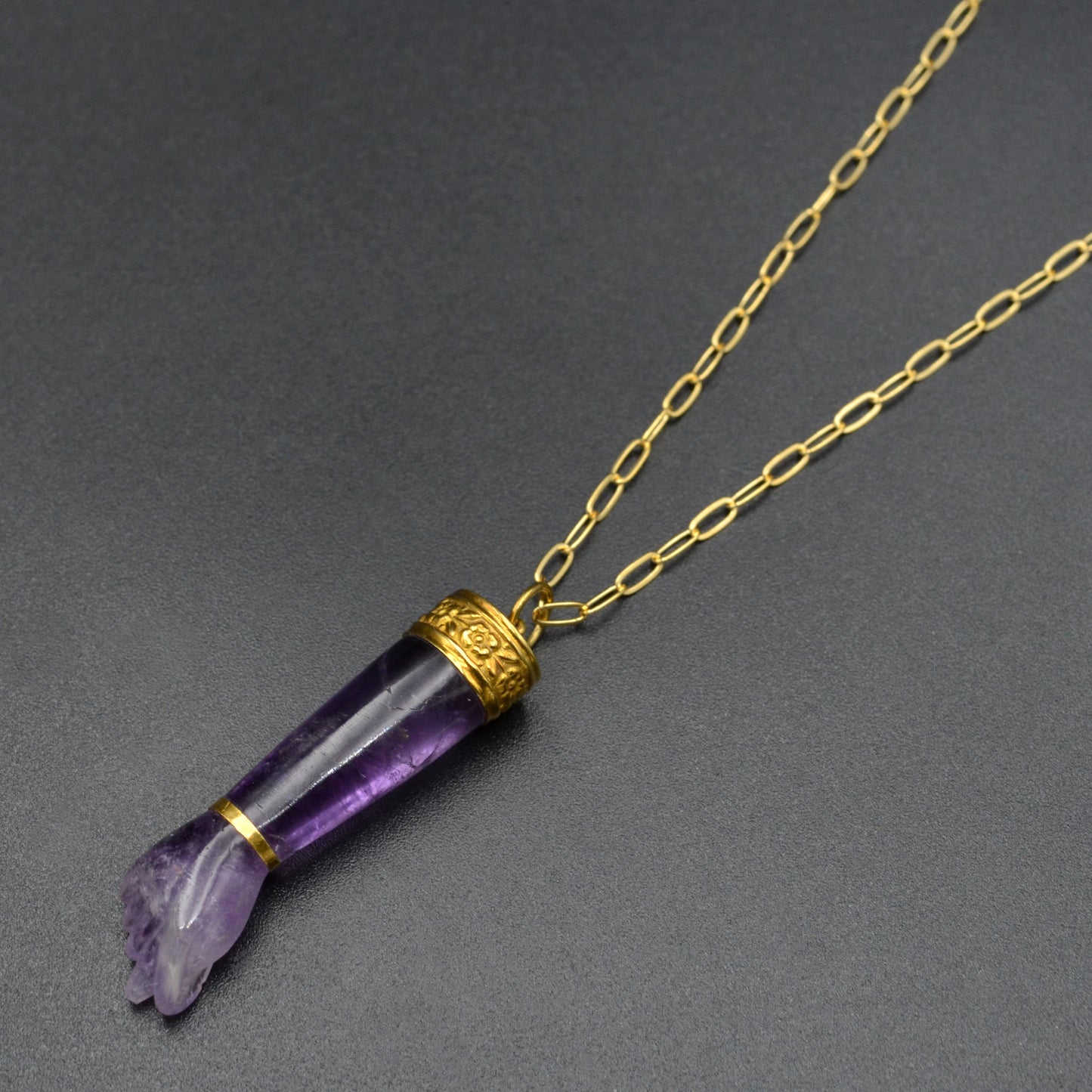 Vintage Amethyst and 18k Gold Mano Figa Necklace