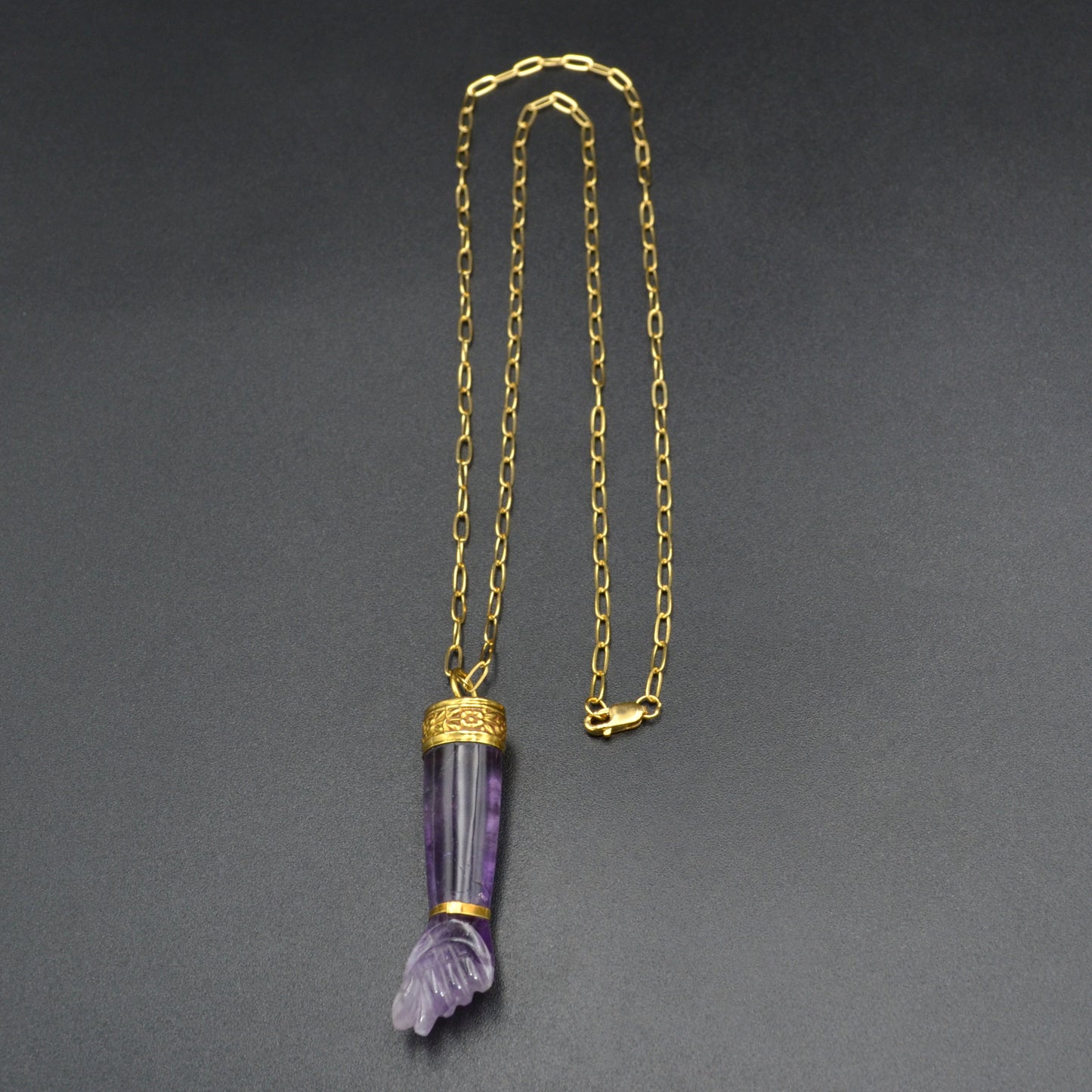 Vintage Amethyst and 18k Gold Mano Figa Necklace