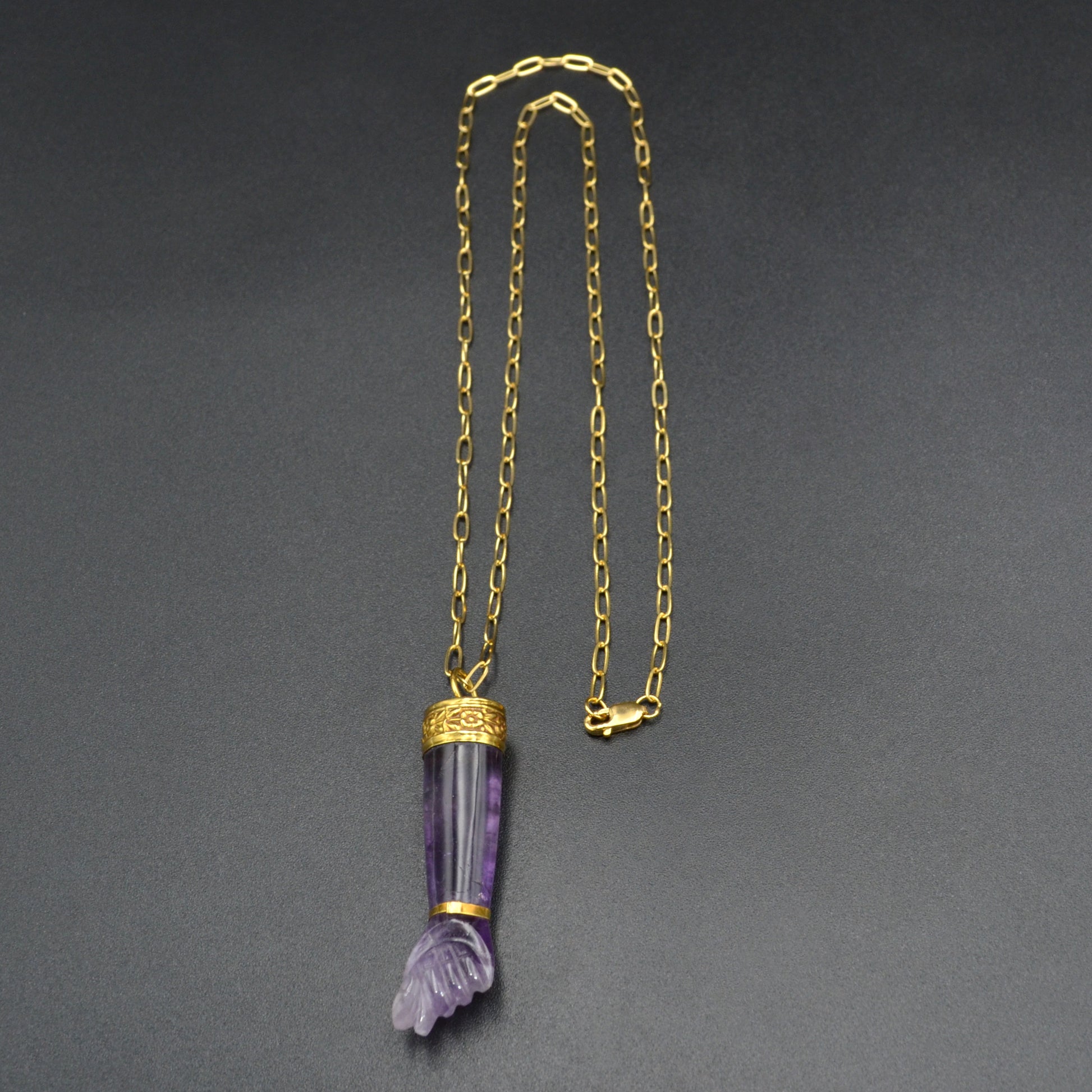 Vintage Amethyst and 18k Gold Mano Figa Necklace