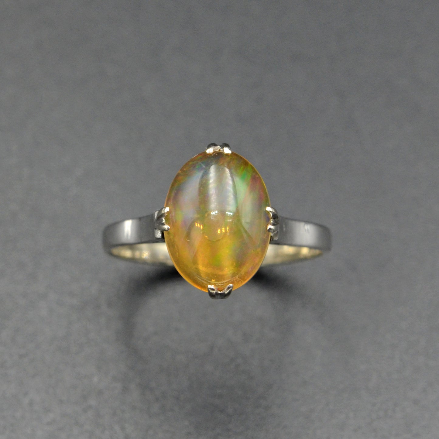 Antique Contra Luz Mexican Jelly Opal and 18k White Gold Ring