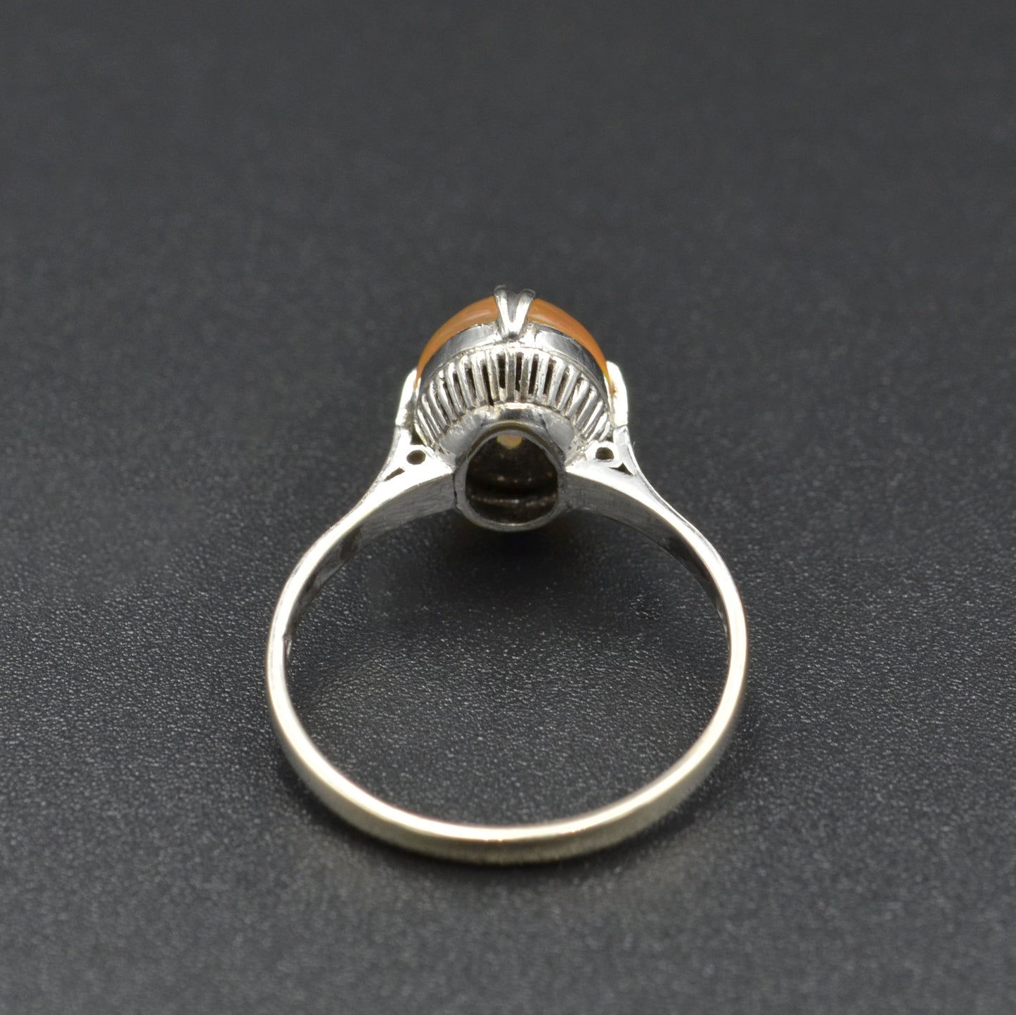 Antique Contra Luz Mexican Jelly Opal and 18k White Gold Ring