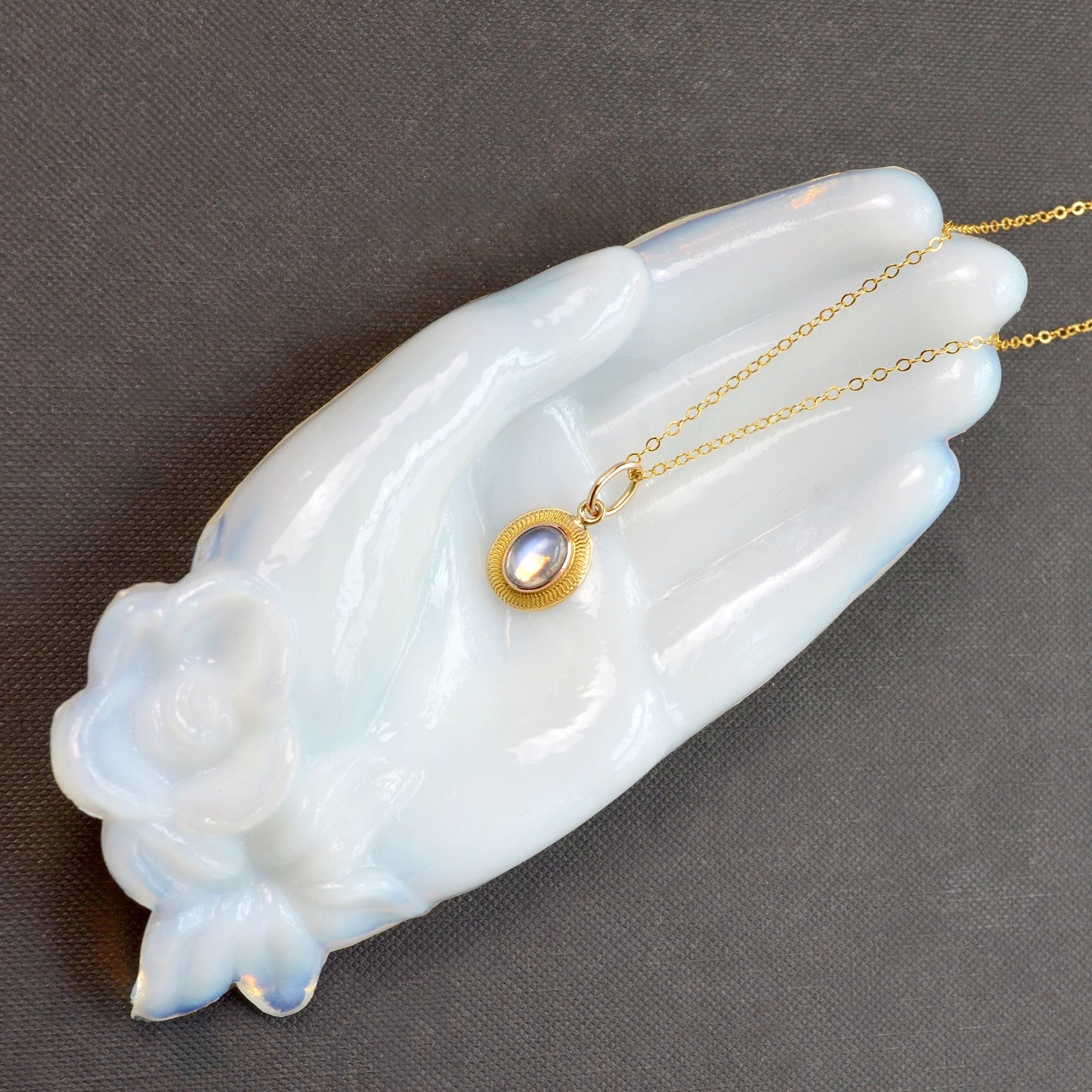 Antique Moonstone and 14k Gold Pendant Necklace