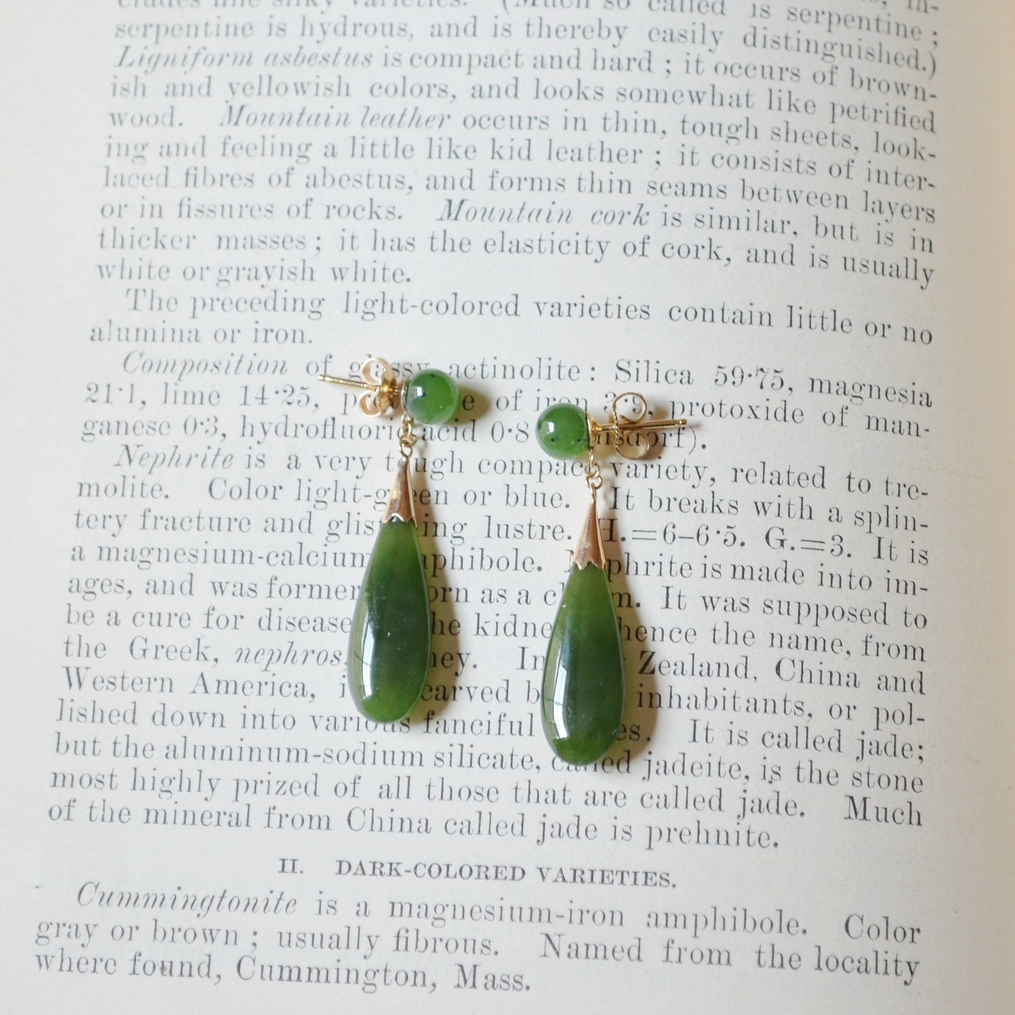Vintage Nephrite Jade and 14k Gold Drop Earrings