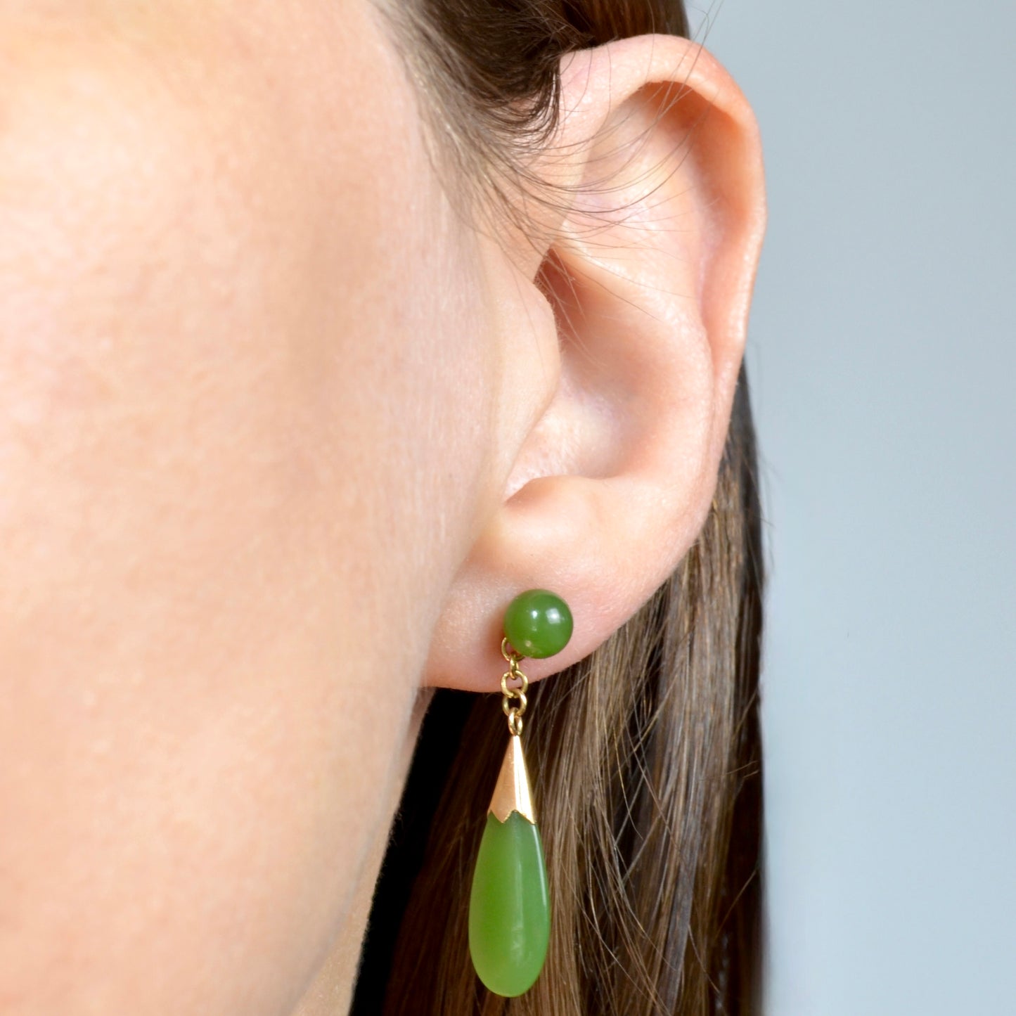 Jade and Gold Drop Earrings