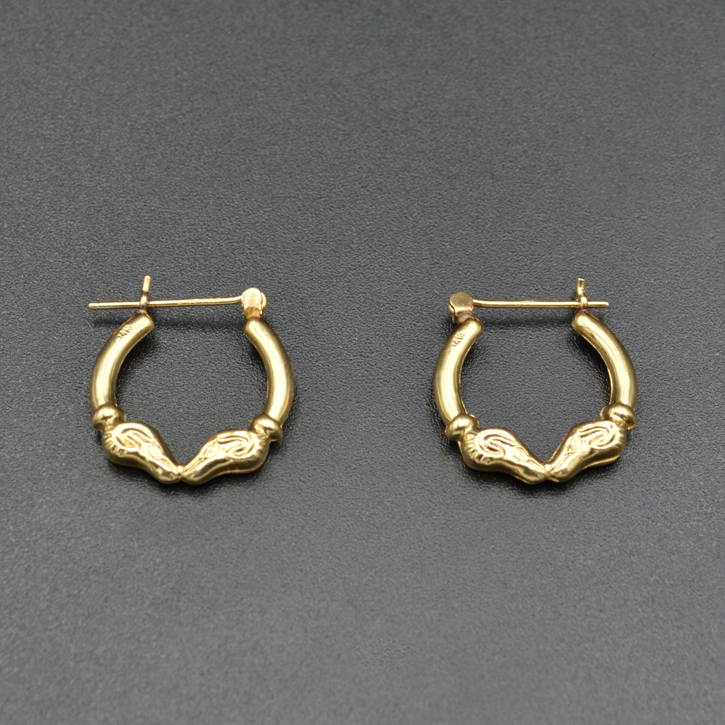Vintage Petite 14k Gold Rams Head Hoop Earrings