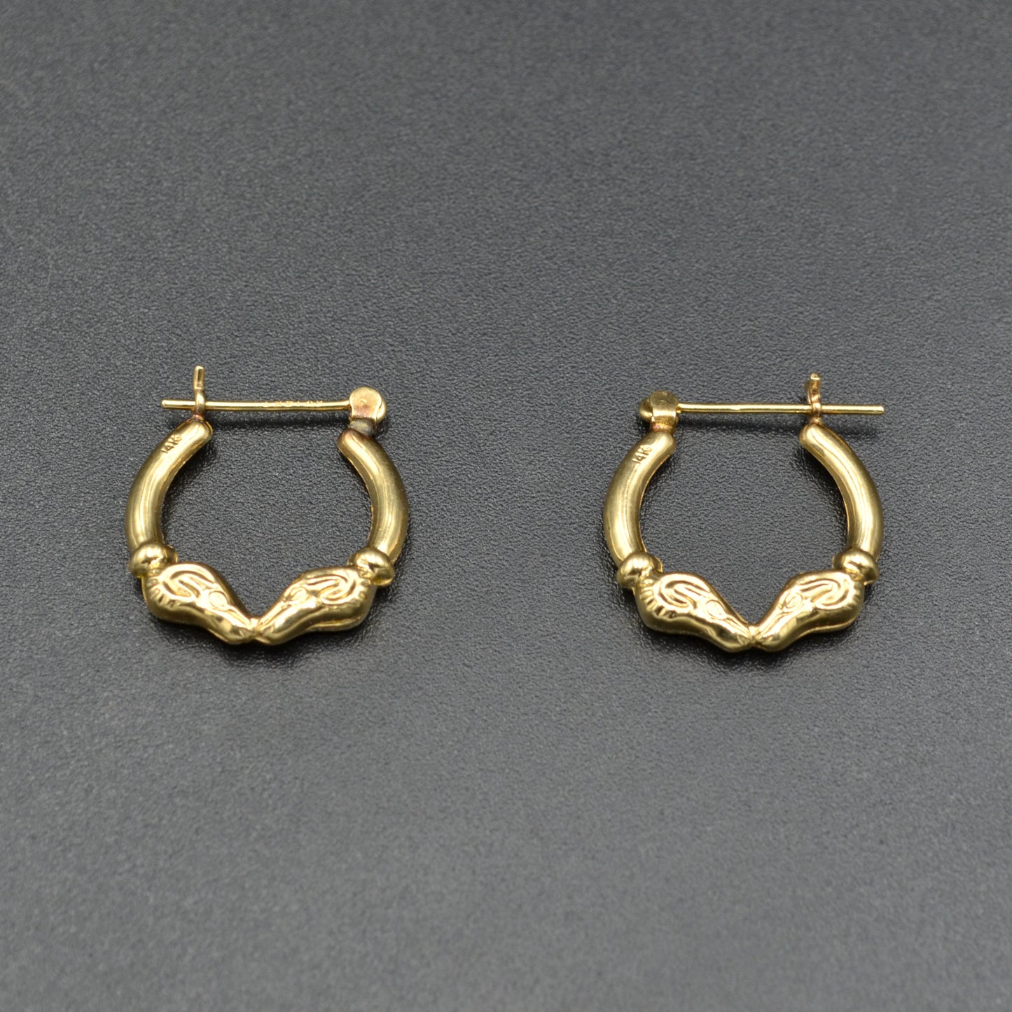 Vintage Petite 14k Gold Rams Head Hoop Earrings