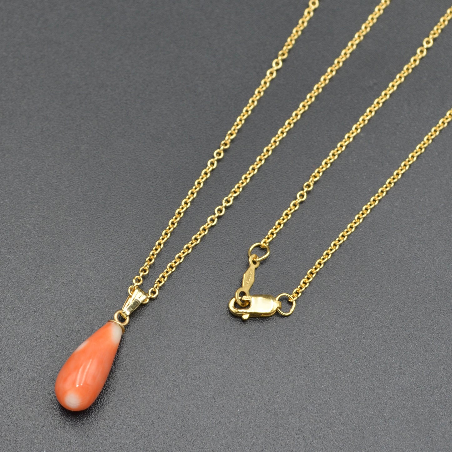 Vintage Pink Coral and 14k Gold Drop Necklace