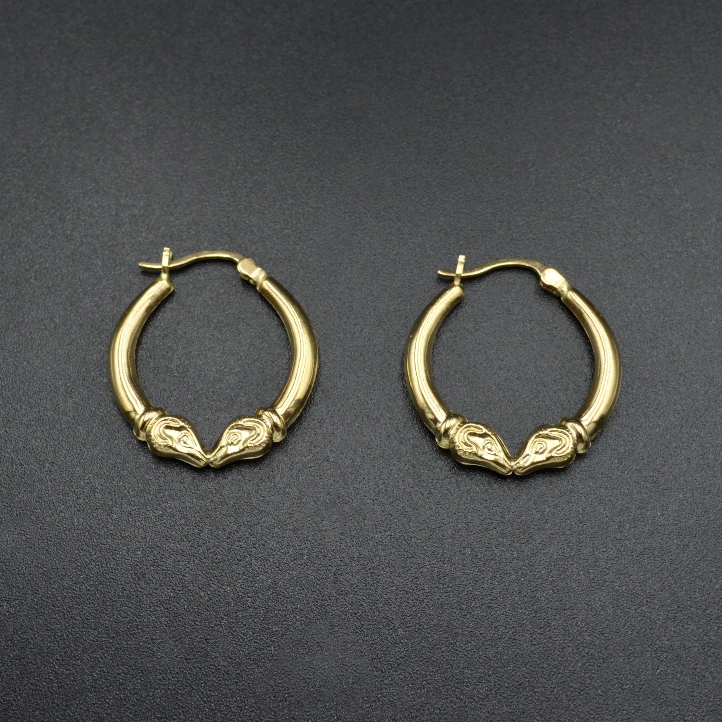 Vintage 14k Gold Rams Head Hoop Earrings