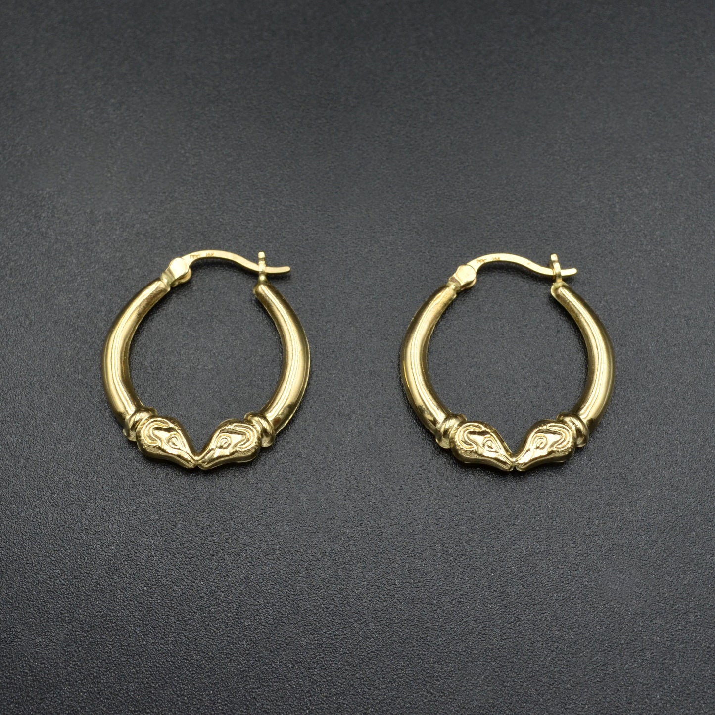 Vintage 14k Gold Rams Head Hoop Earrings