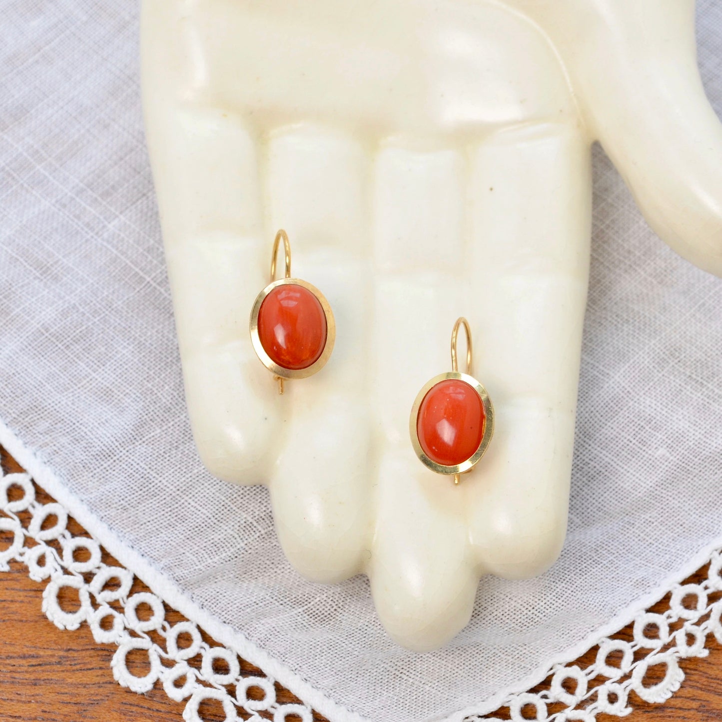 Vintage Red Coral and 14k Gold Earrings