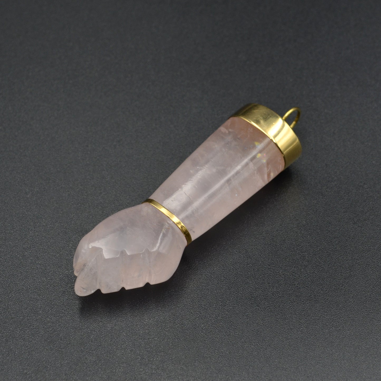 Vintage Rose Quartz and 18k Gold Mano Figa Pendant
