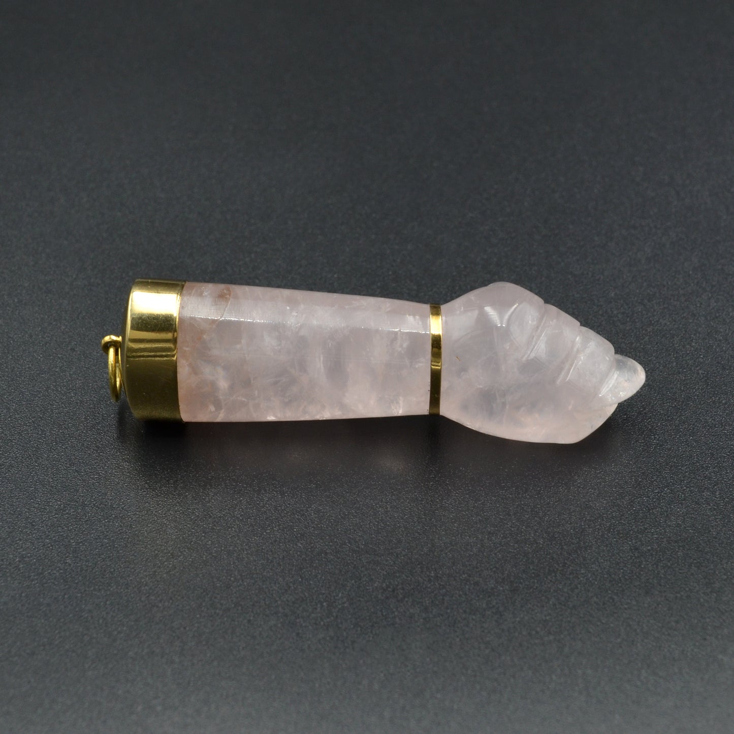 Vintage Rose Quartz and 18k Gold Mano Figa Pendant