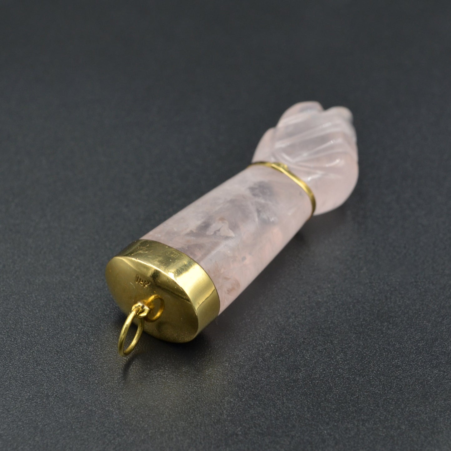 Vintage Rose Quartz and 18k Gold Mano Figa Pendant