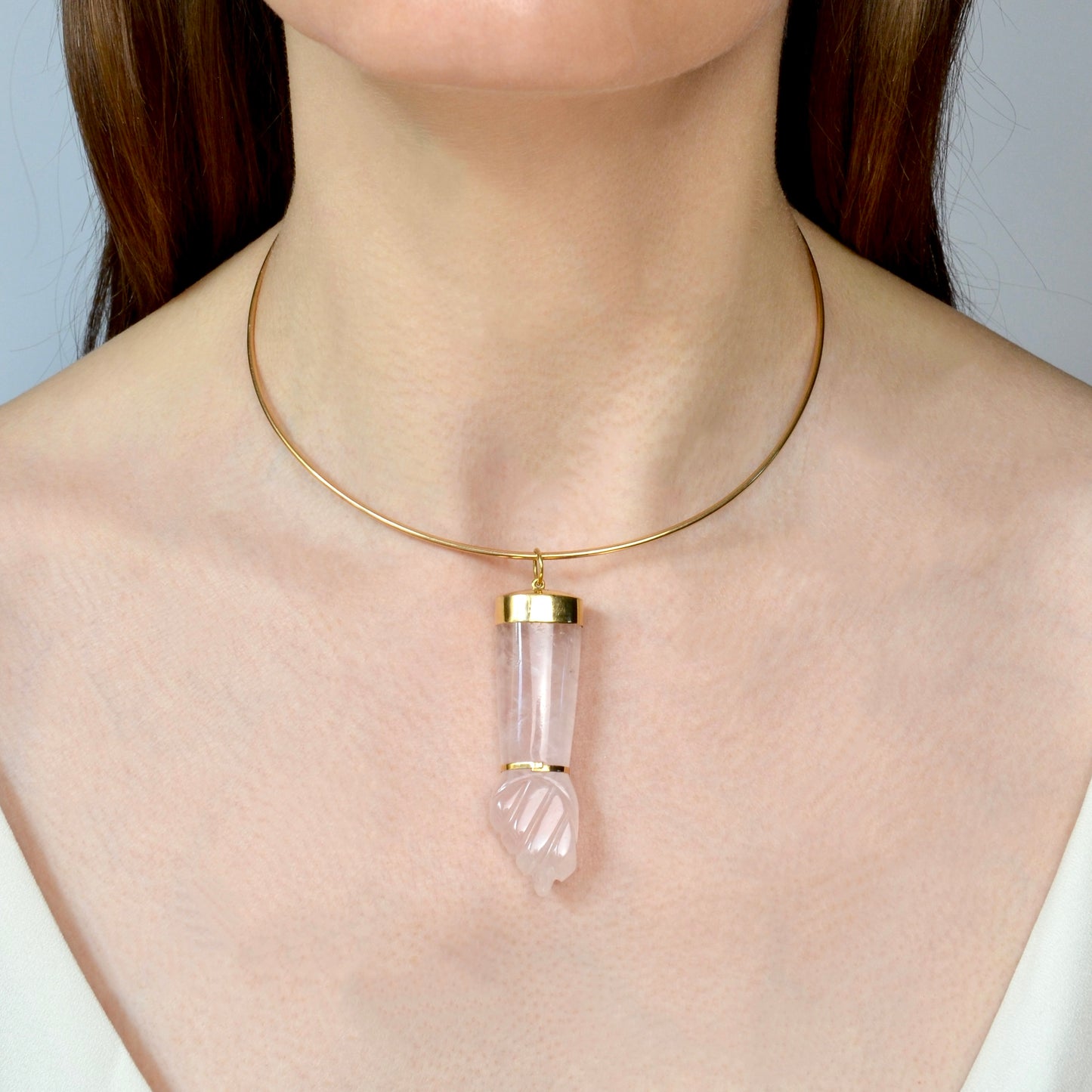 Vintage Rose Quartz and 18k Gold Mano Figa Pendant