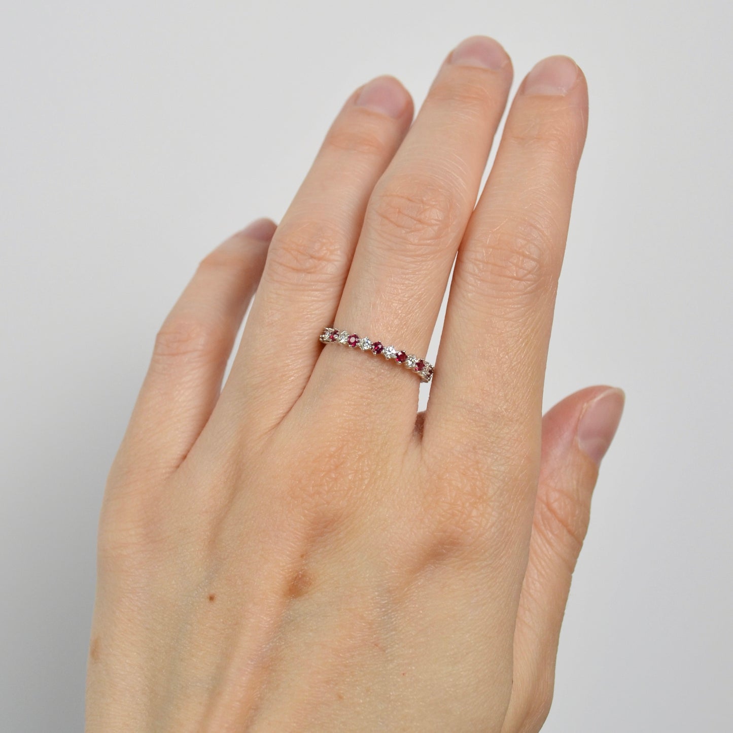 Diamond Ruby and 14k White Gold Eternity Ring