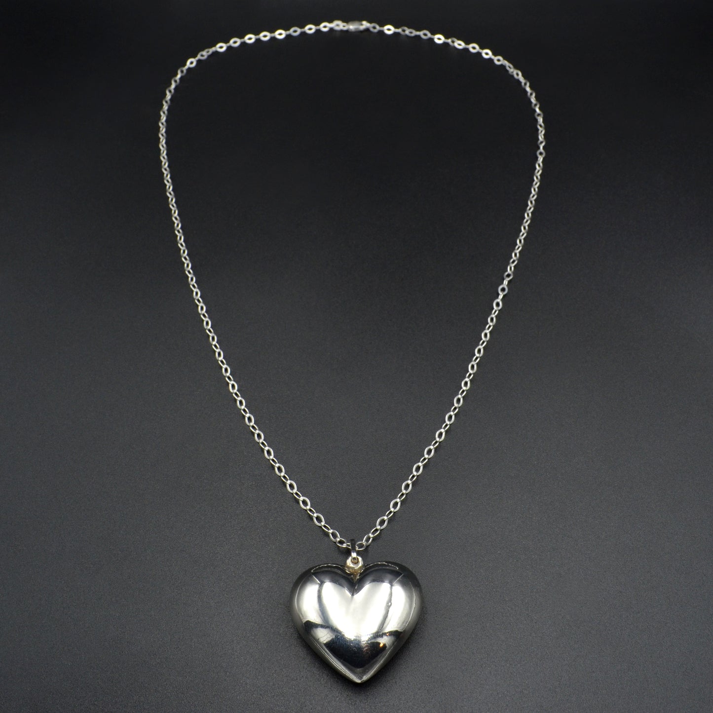 Vintage Puffed Silver Heart Pendant Necklace