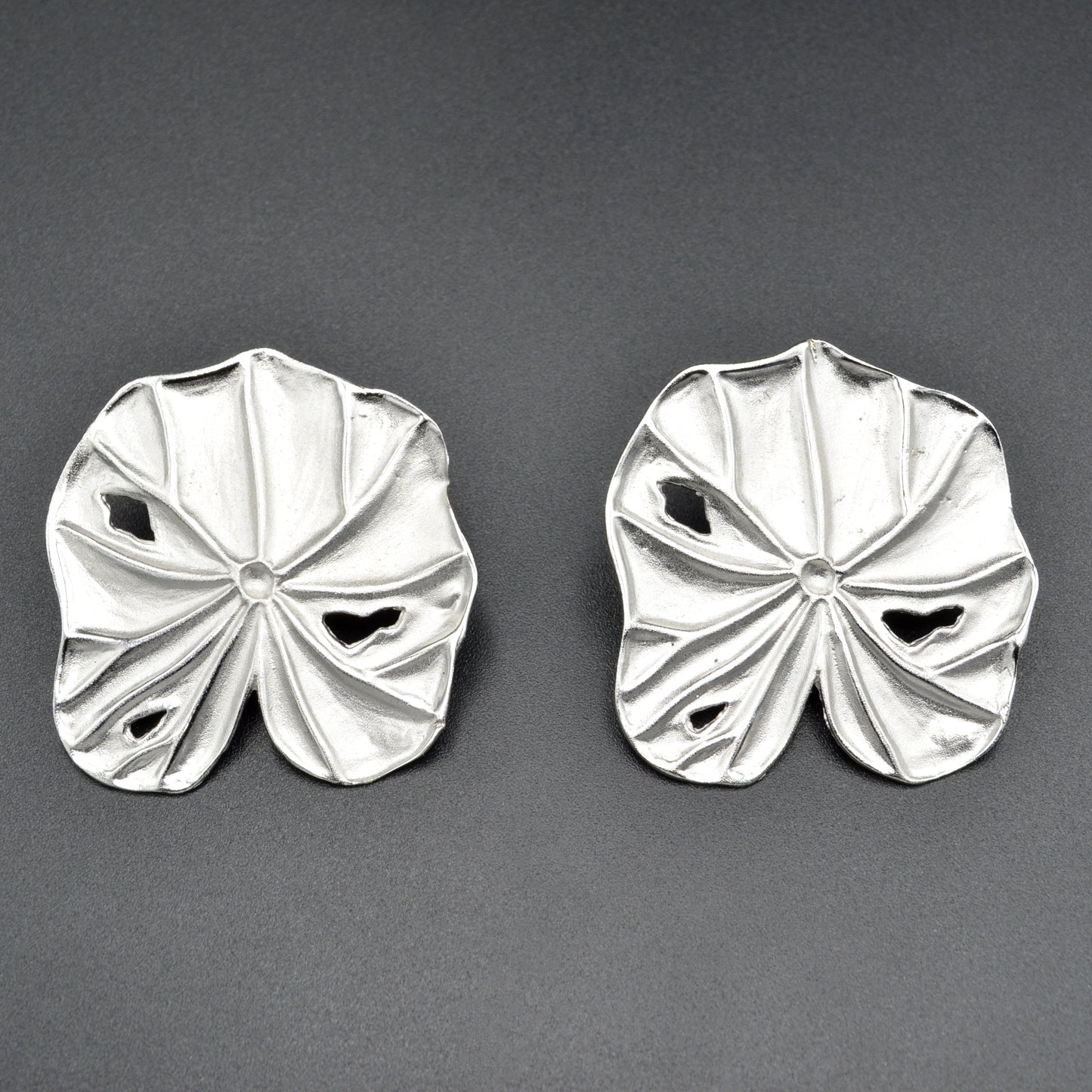 Extra Large Sterling Silver Figural Lily Pad Earrings