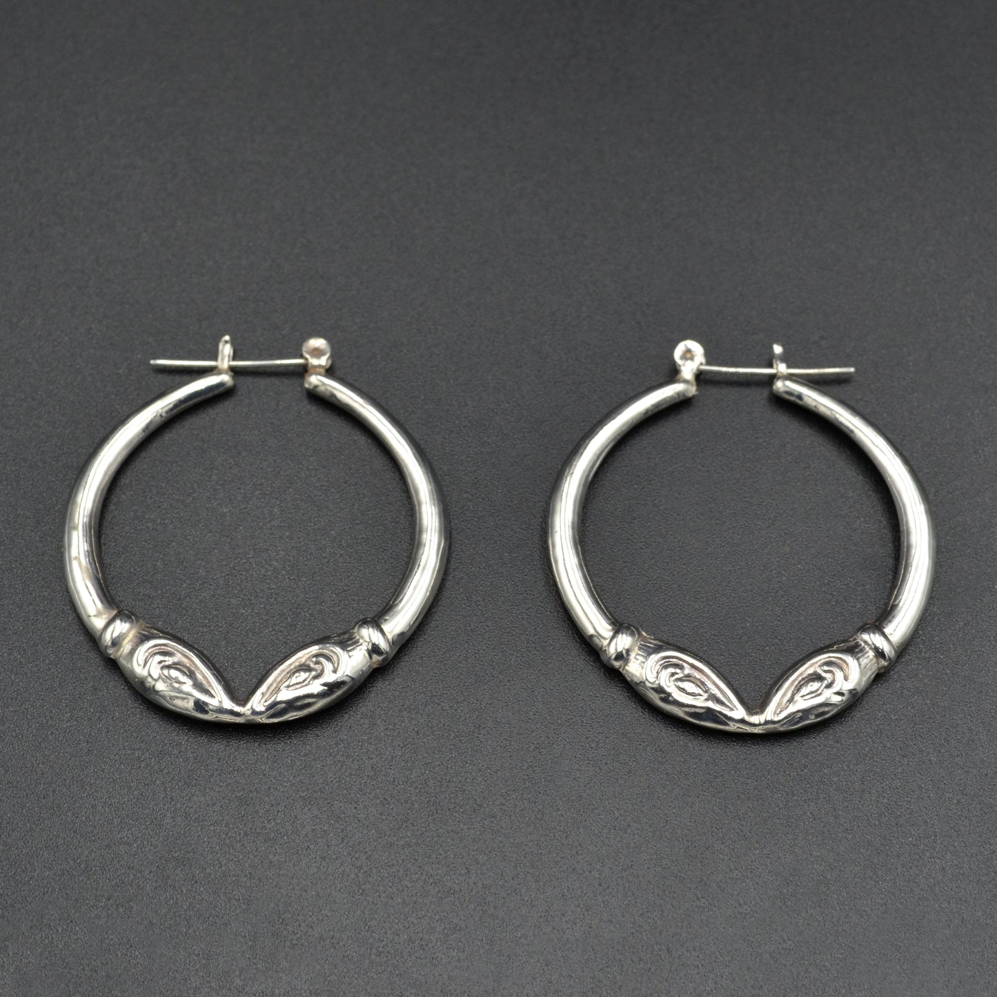 Vintage Double Rams Head Sterling Silver Hoop Earrings