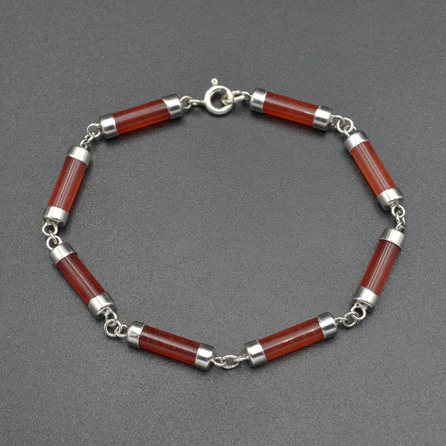 Vintage Red Jade and Sterling Silver Bracelet