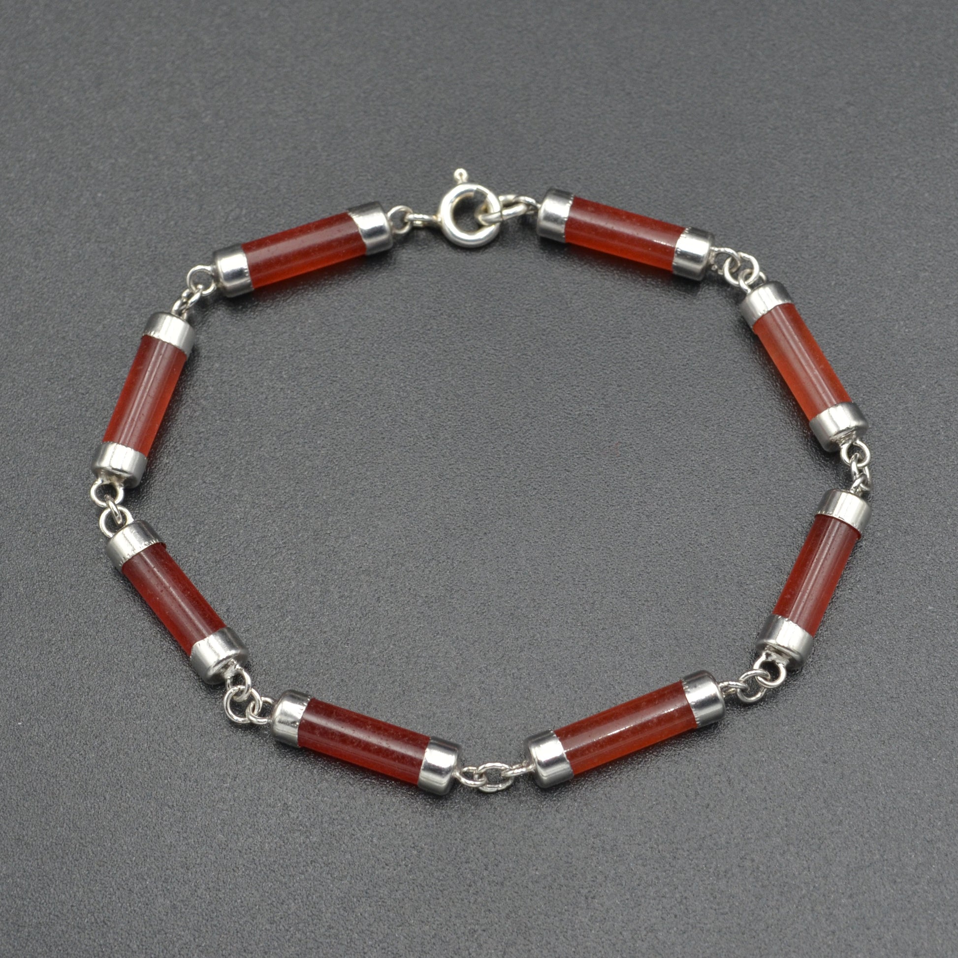 Vintage Red Jade and Sterling Silver Bracelet