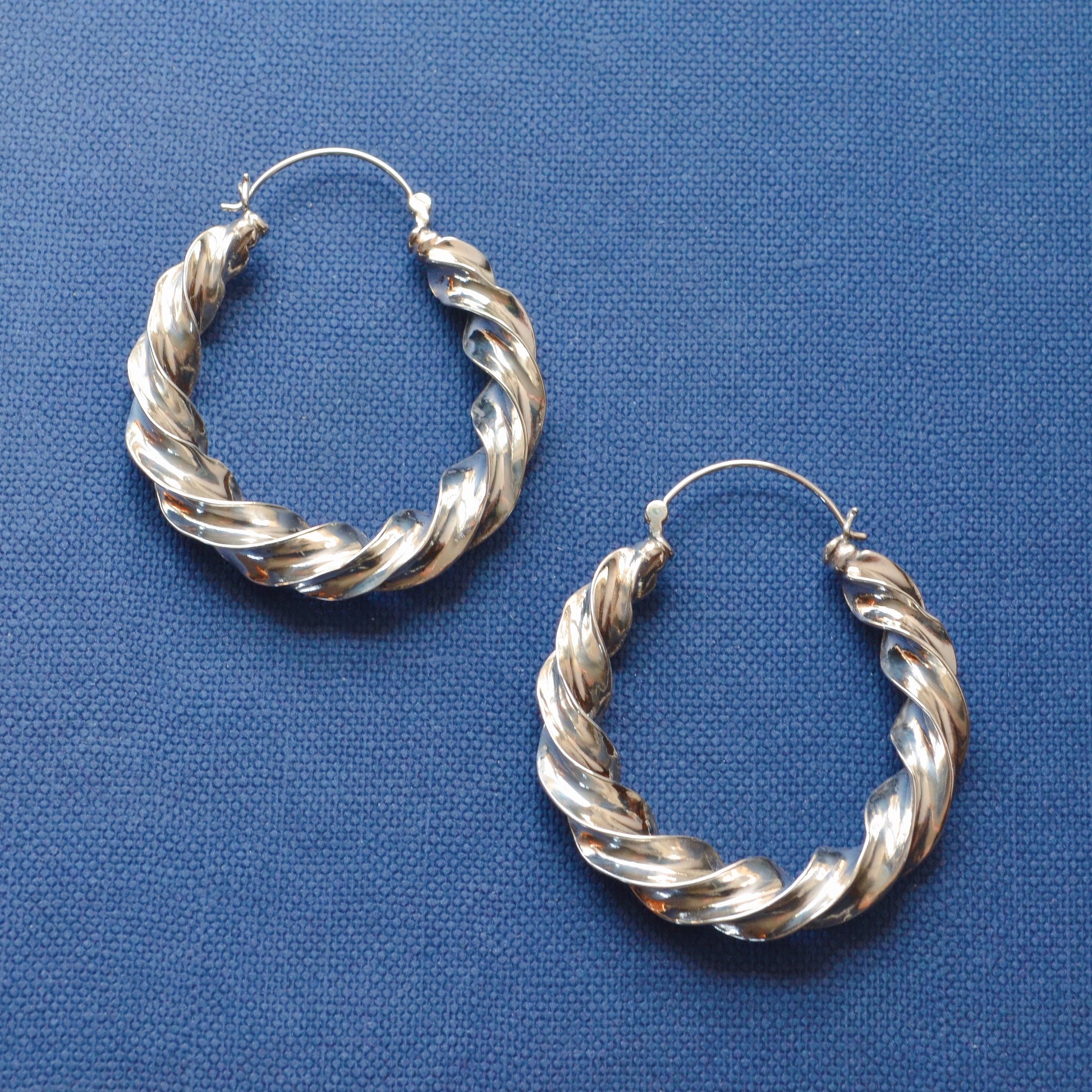 Vintage Twisted Silver Hoop Earrings