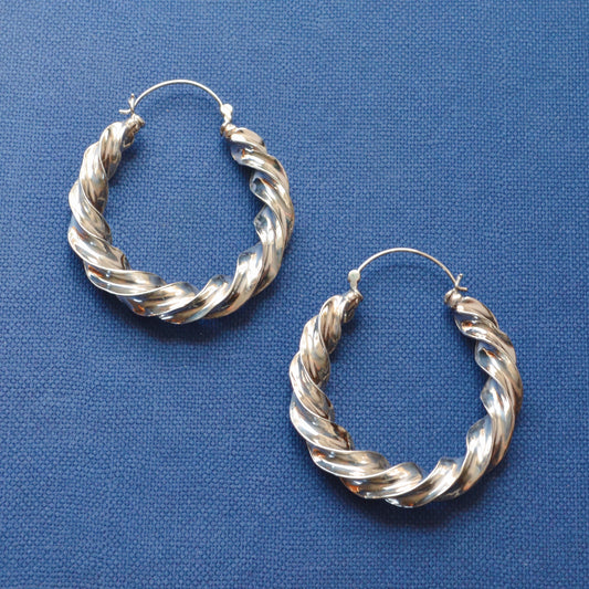 Vintage Twisted Silver Hoop Earrings