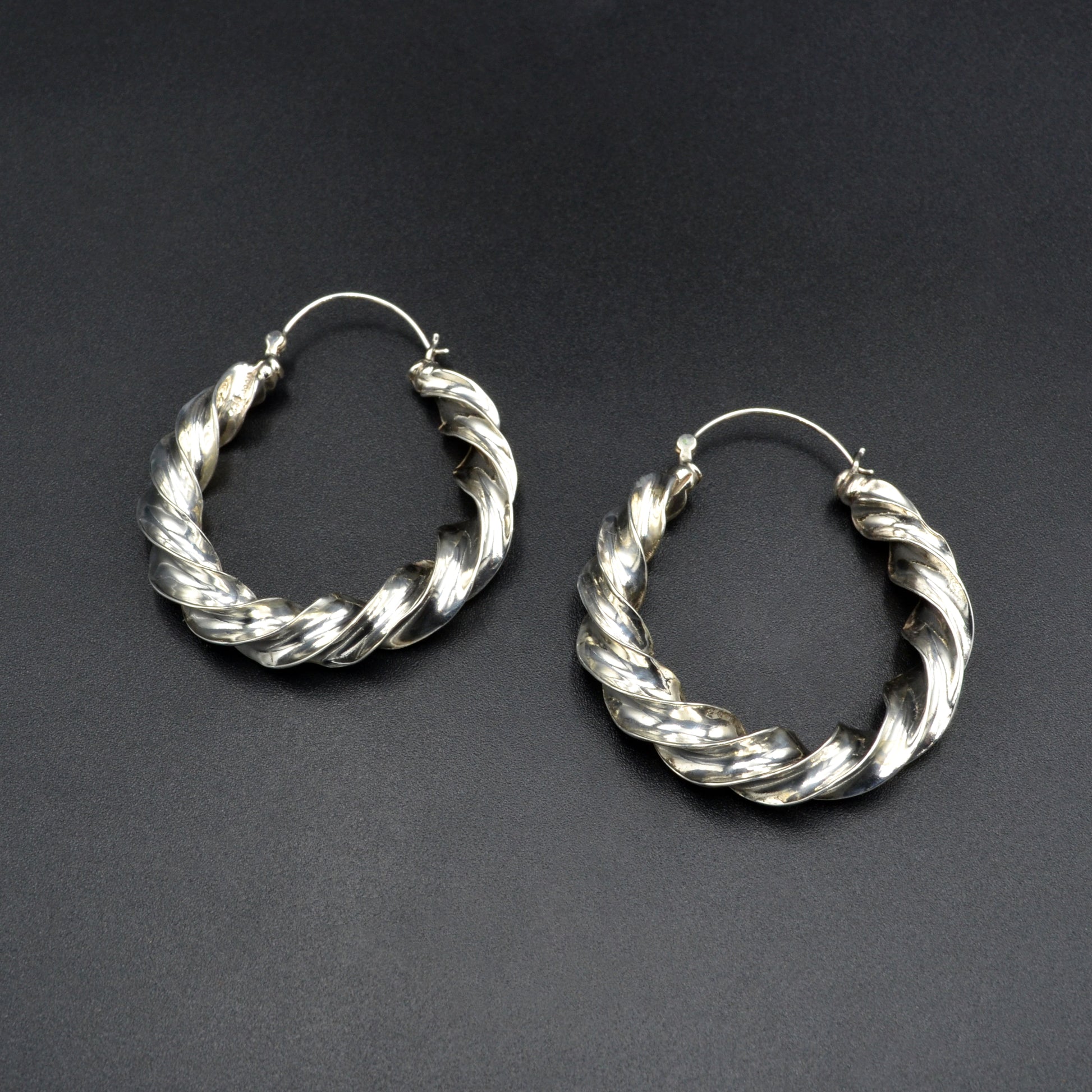 Vintage Twisted Silver Hoop Earrings