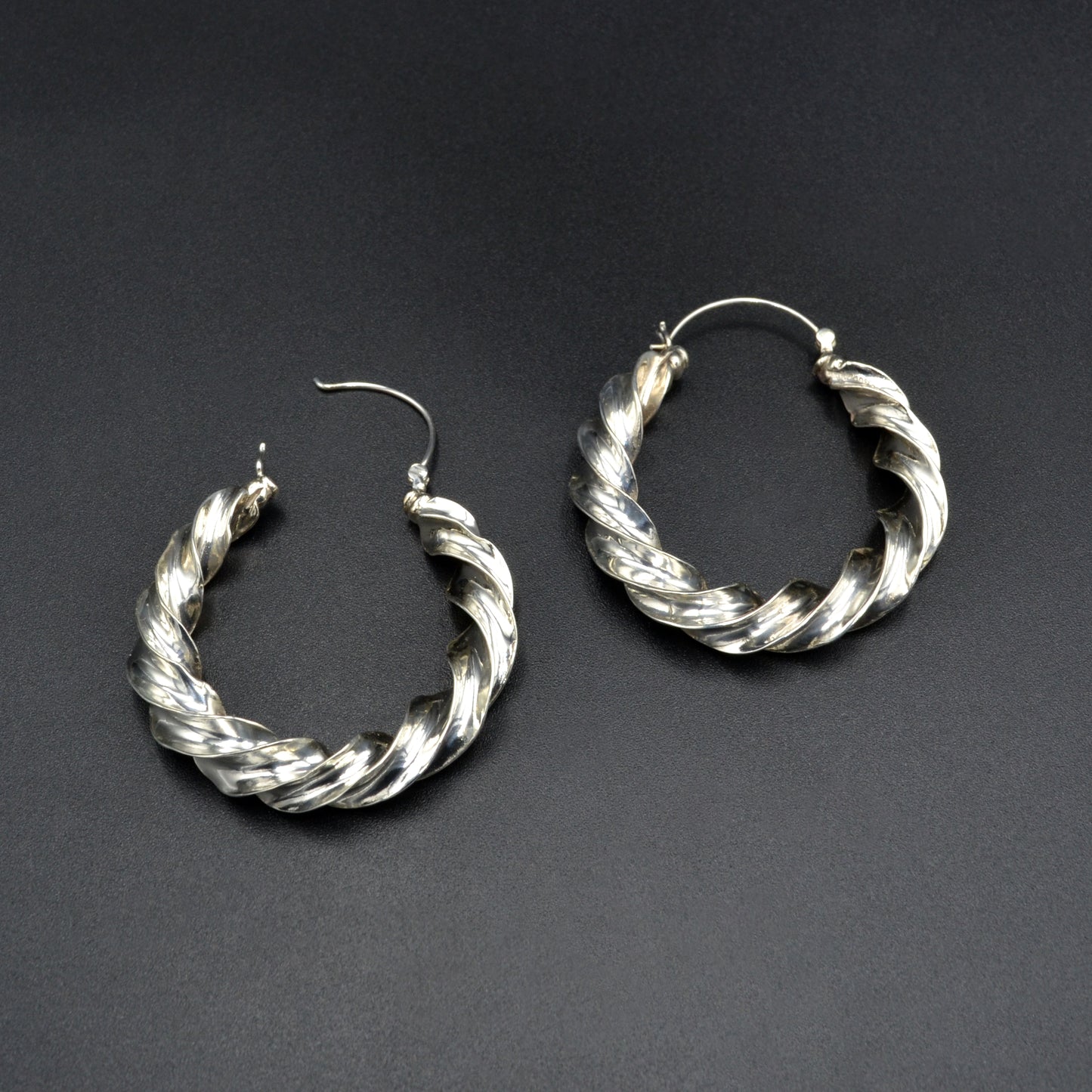 Vintage Twisted Silver Hoop Earrings