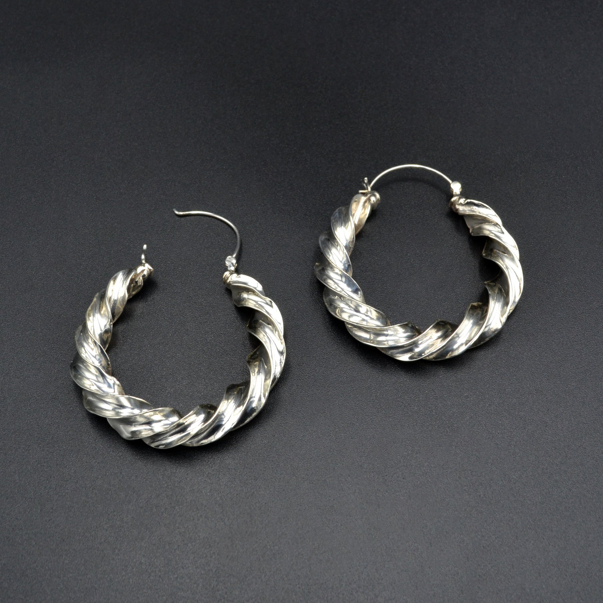 Vintage Twisted Silver Hoop Earrings