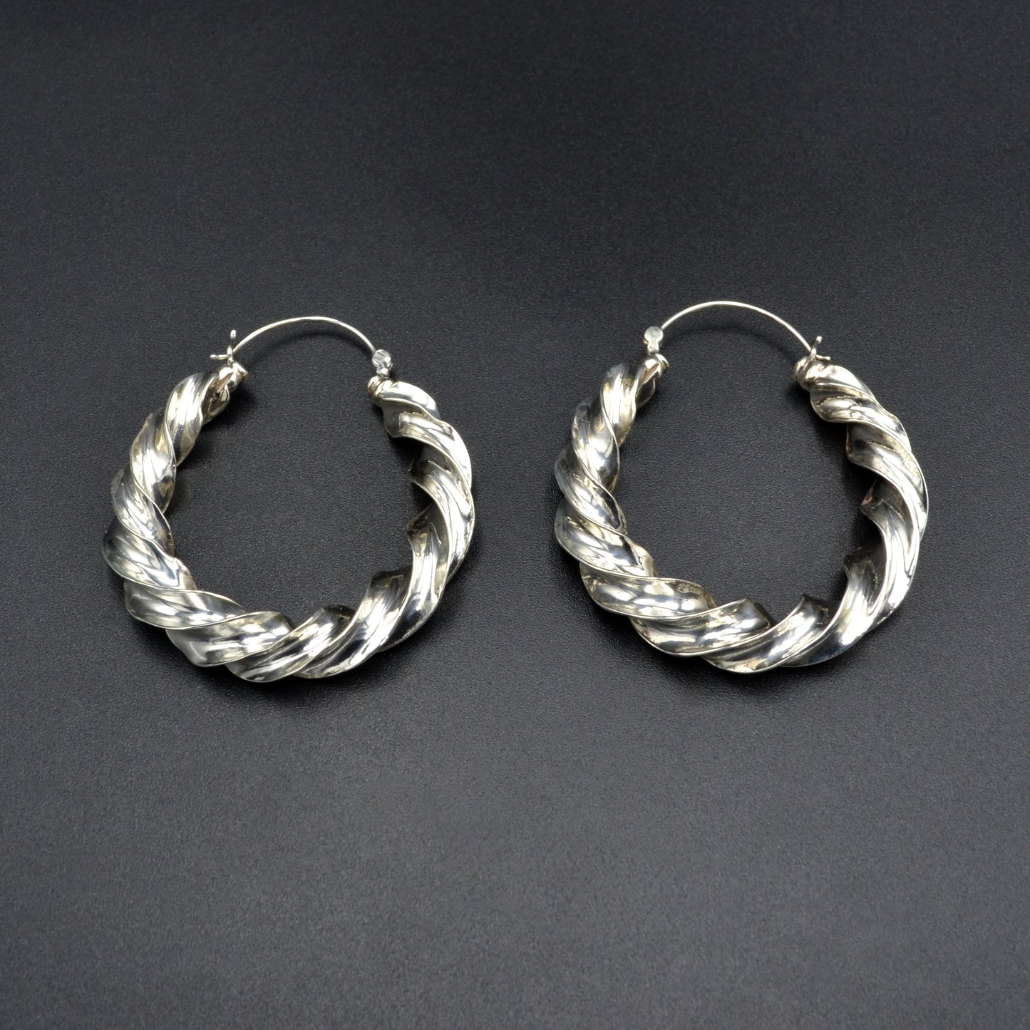 Vintage Twisted Silver Hoop Earrings