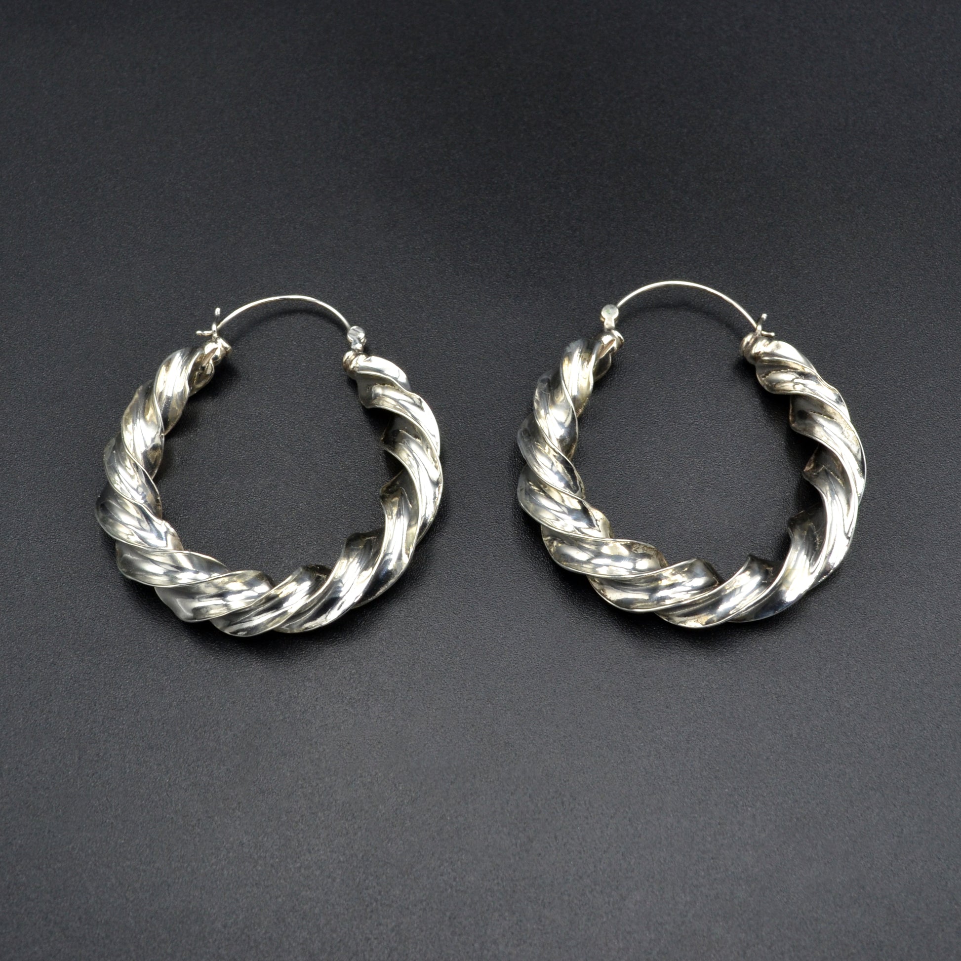 Vintage Twisted Silver Hoop Earrings
